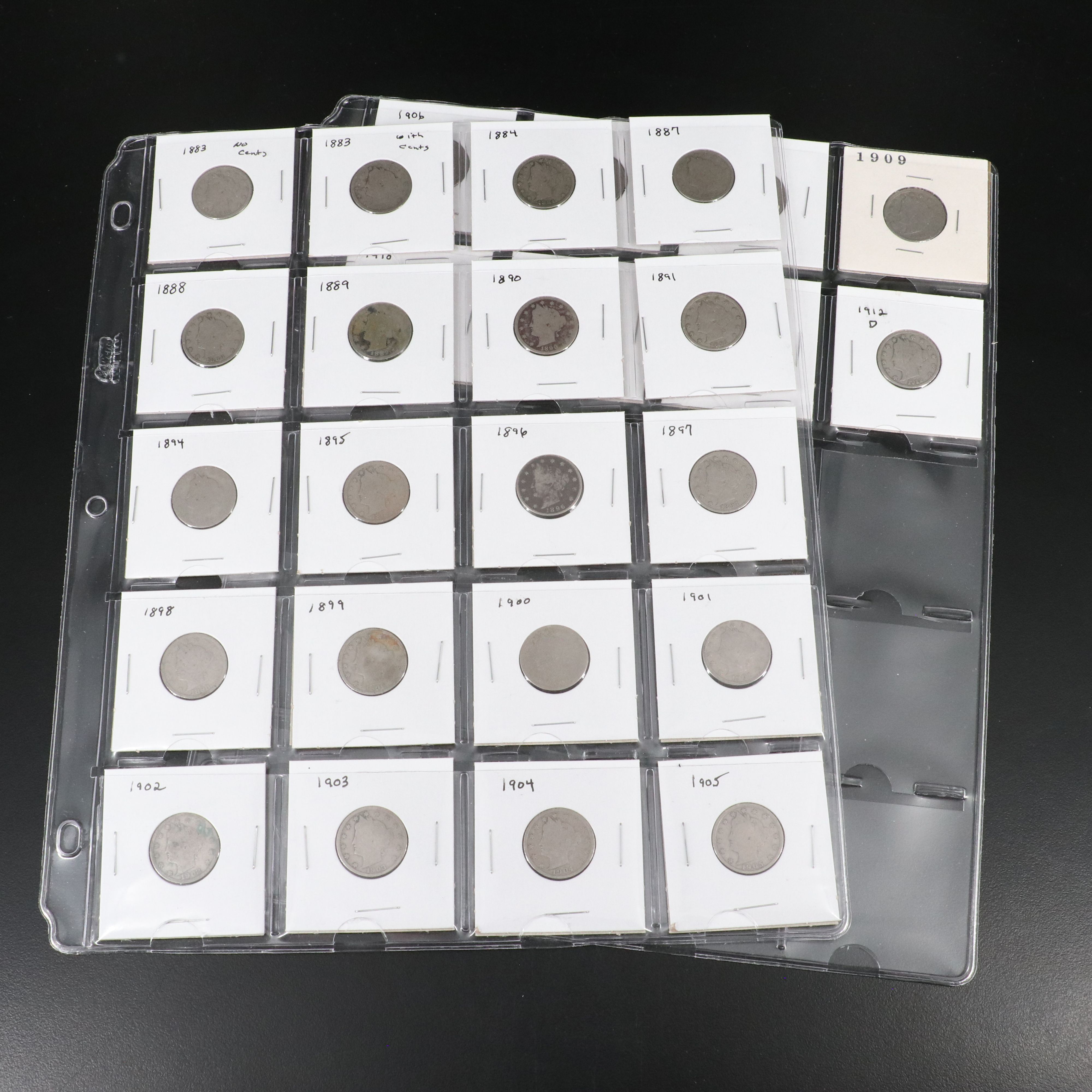 Partial Set of Twenty-Eight Liberty Nickels Missing 1885, 1886, and 1912-S