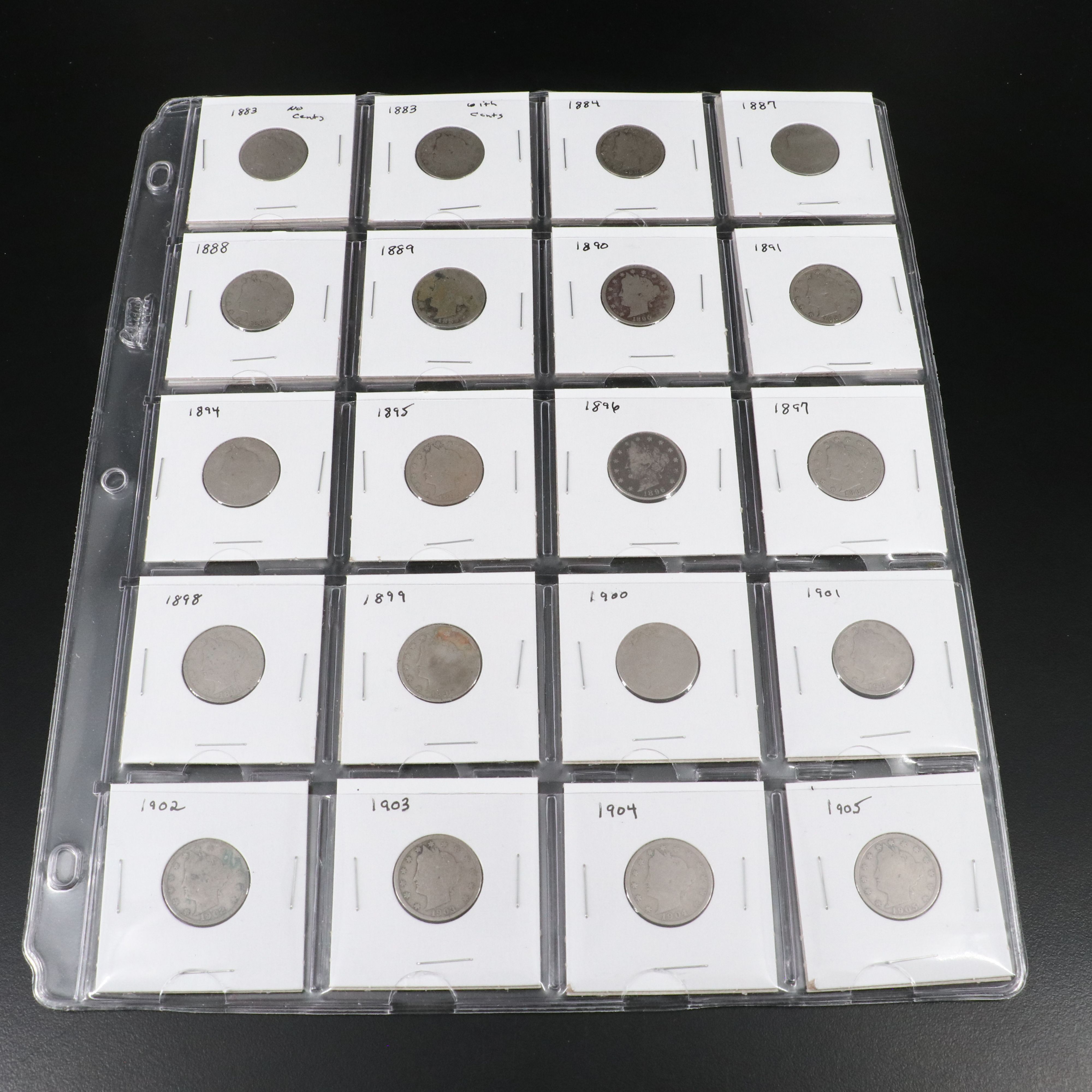 Partial Set of Twenty-Eight Liberty Nickels Missing 1885, 1886, and 1912-S