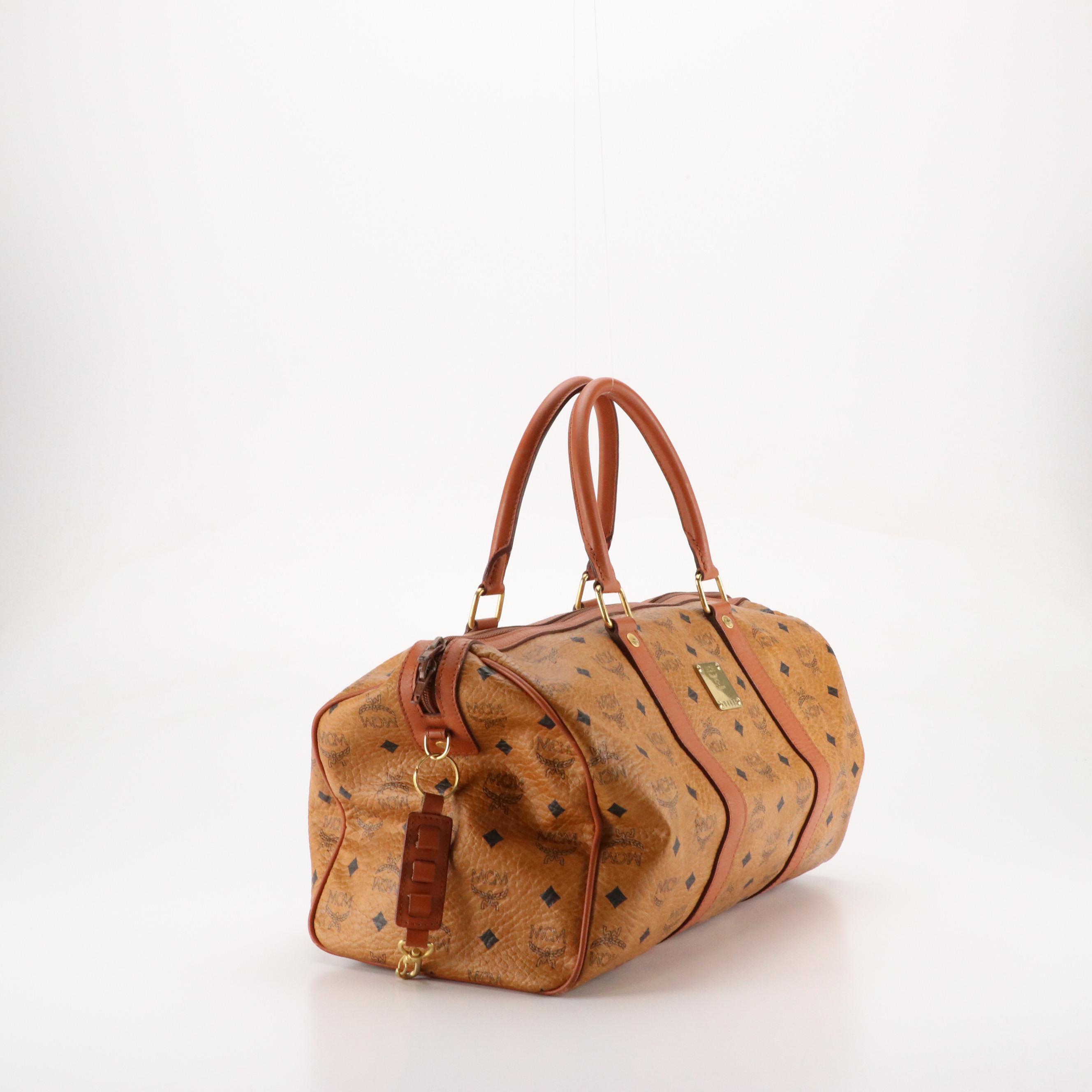 MCM Golf Collection Small Duffle Bag in Cognac Visetos Canvas and Leather