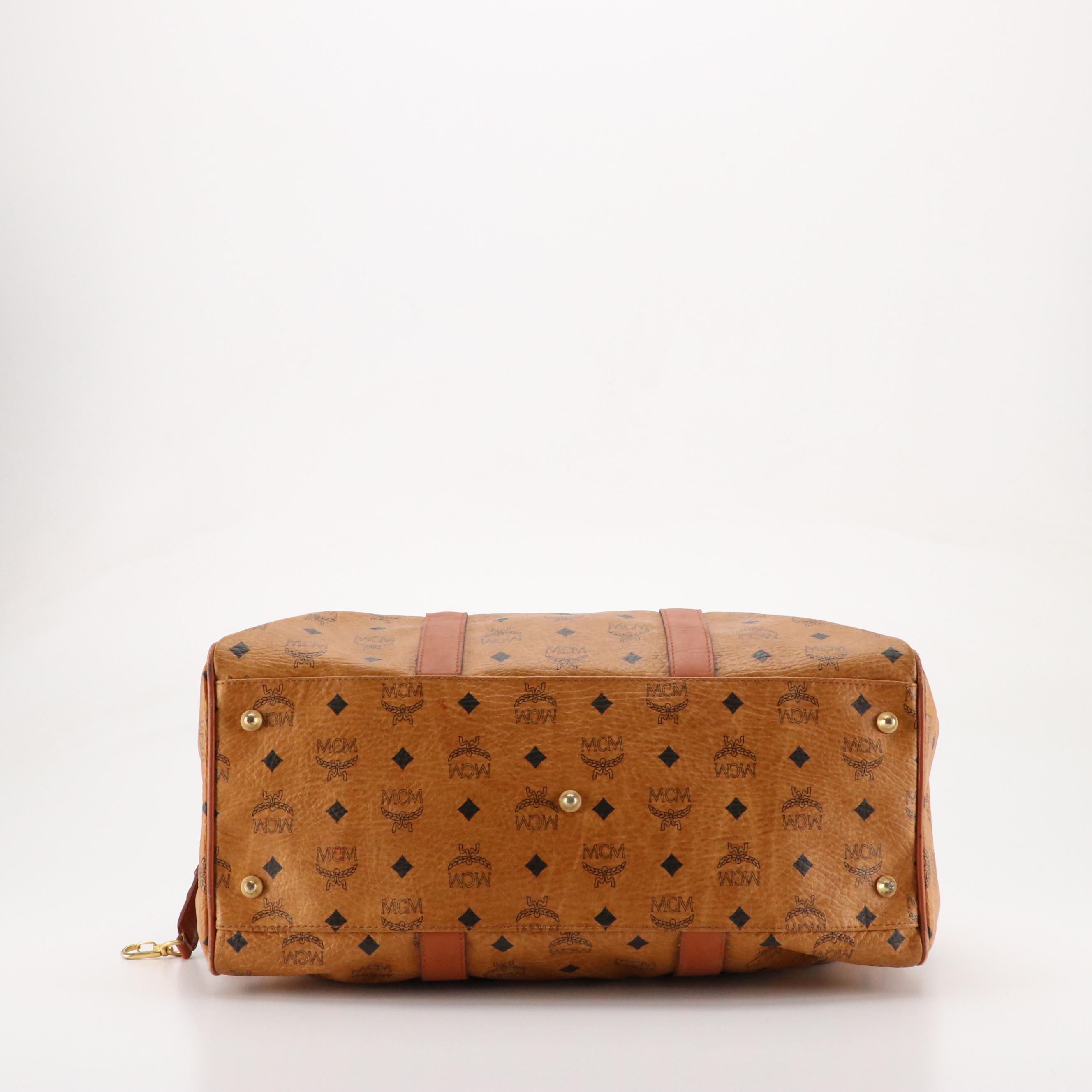 MCM Golf Collection Small Duffle Bag in Cognac Visetos Canvas and Leather