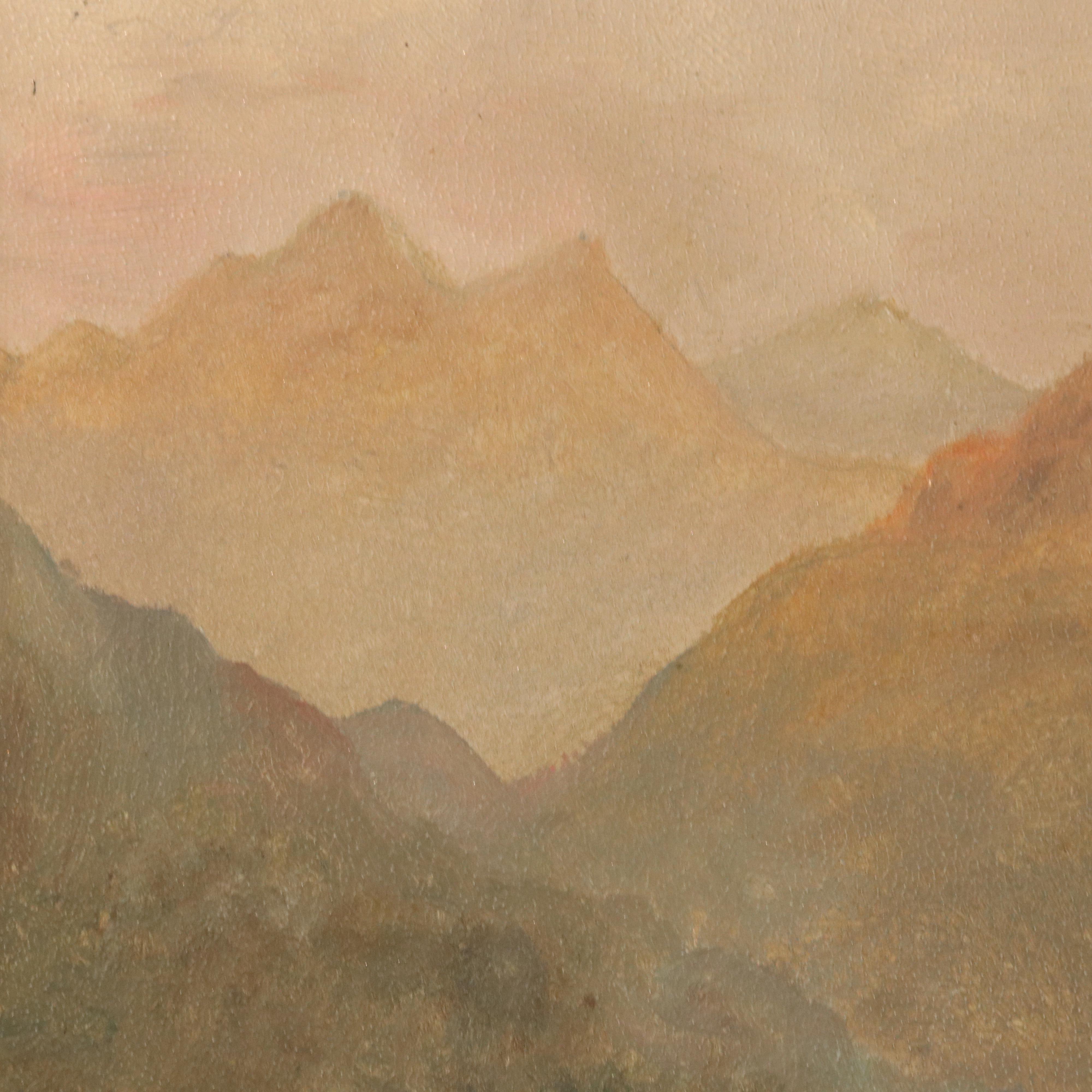 Mountainous Landscape Oil Painting, Late 19th/Early 20th Century