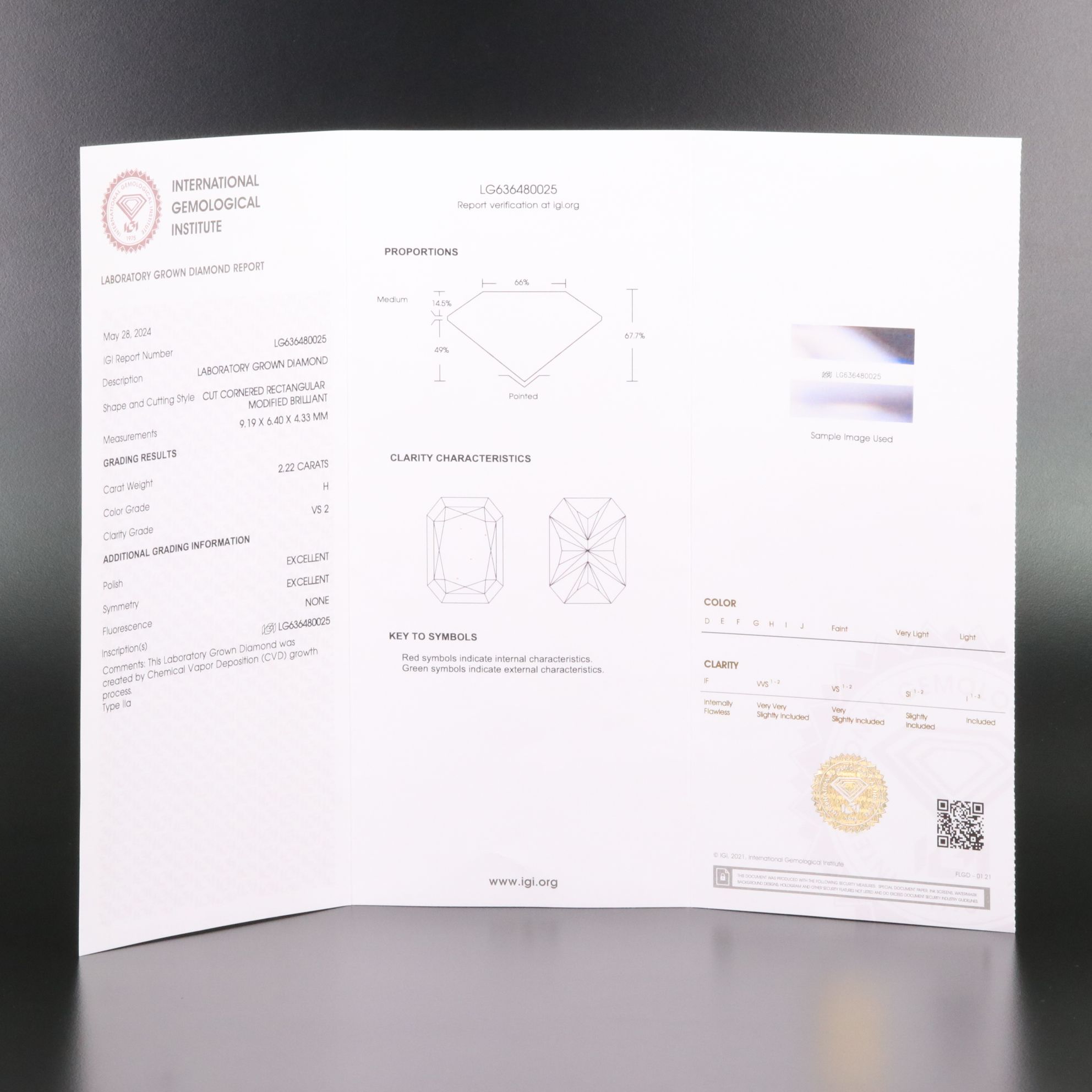 Loose 2.22 CT Lab Grown Diamond with IGI Report