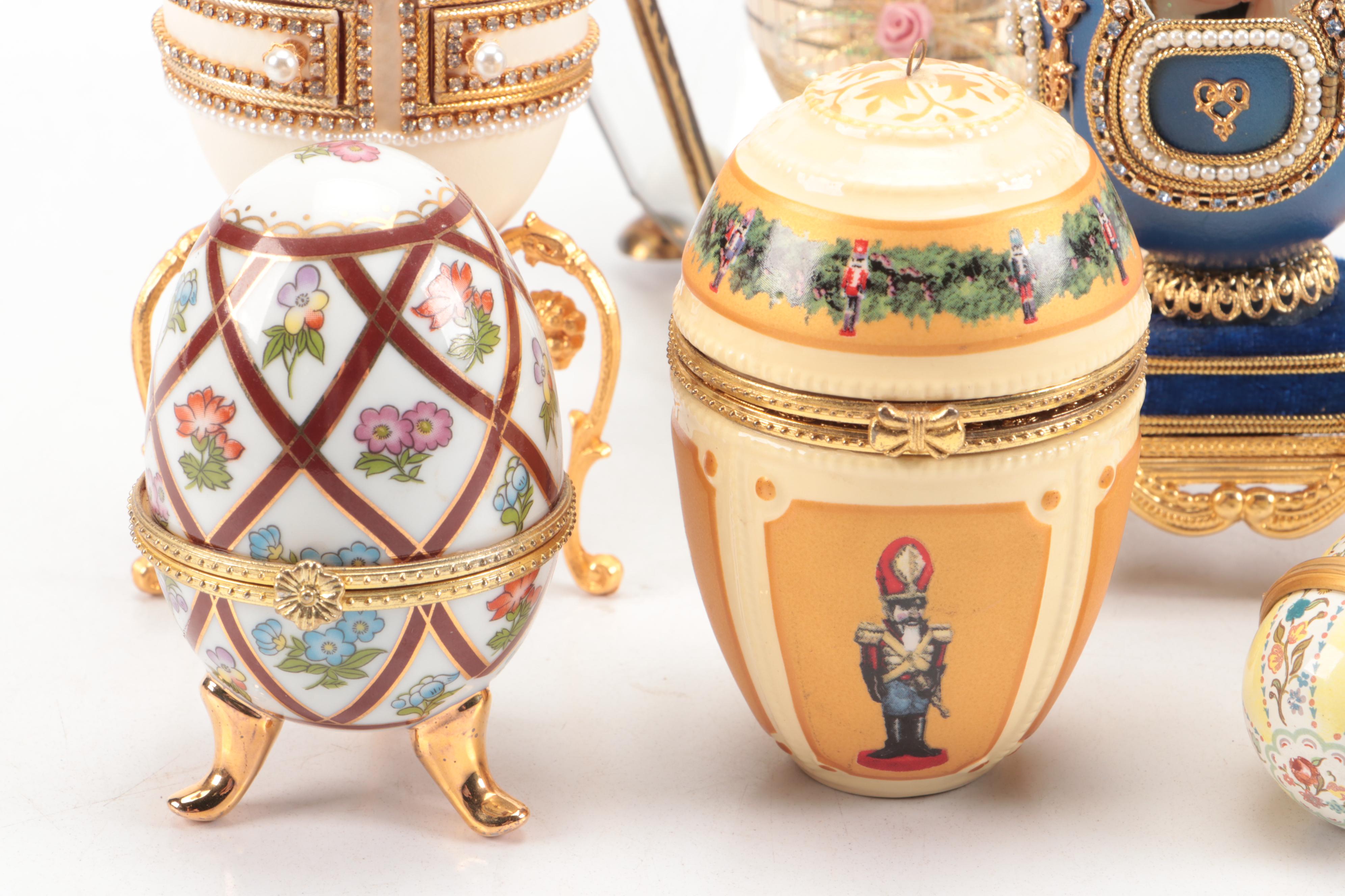 Enameled and Sterling Silver with Other Egg-Shaped Boxes and Décor