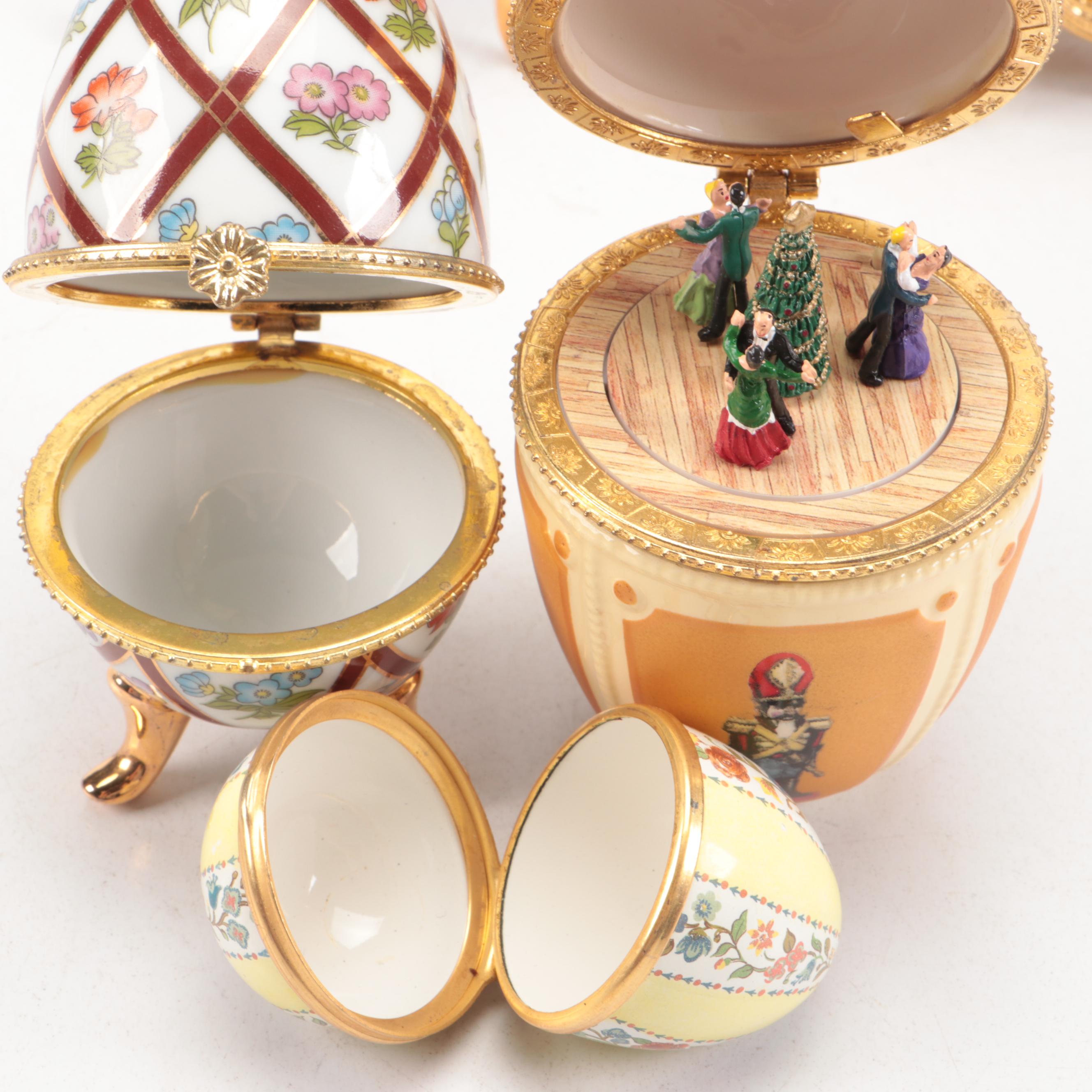 Enameled and Sterling Silver with Other Egg-Shaped Boxes and Décor