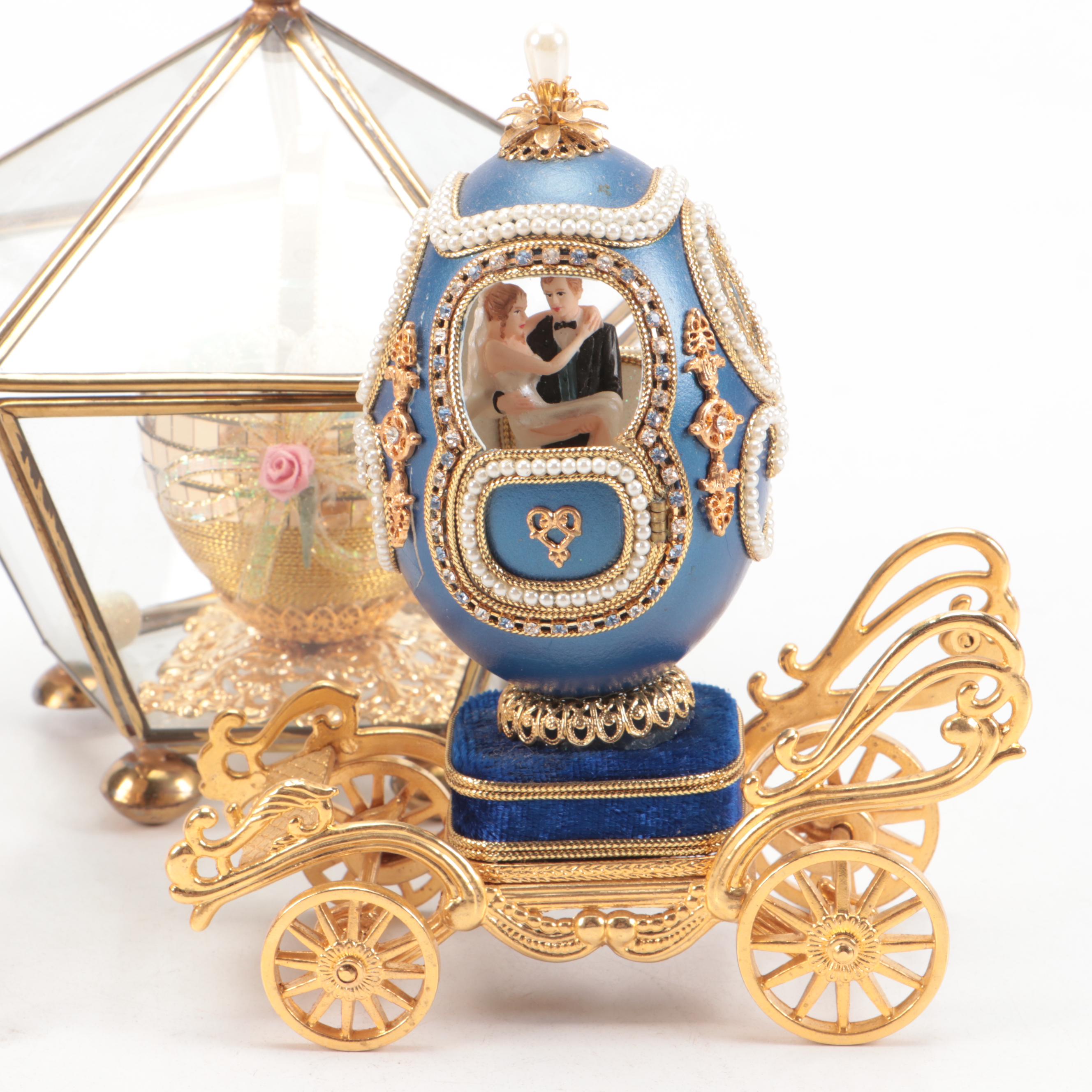 Enameled and Sterling Silver with Other Egg-Shaped Boxes and Décor