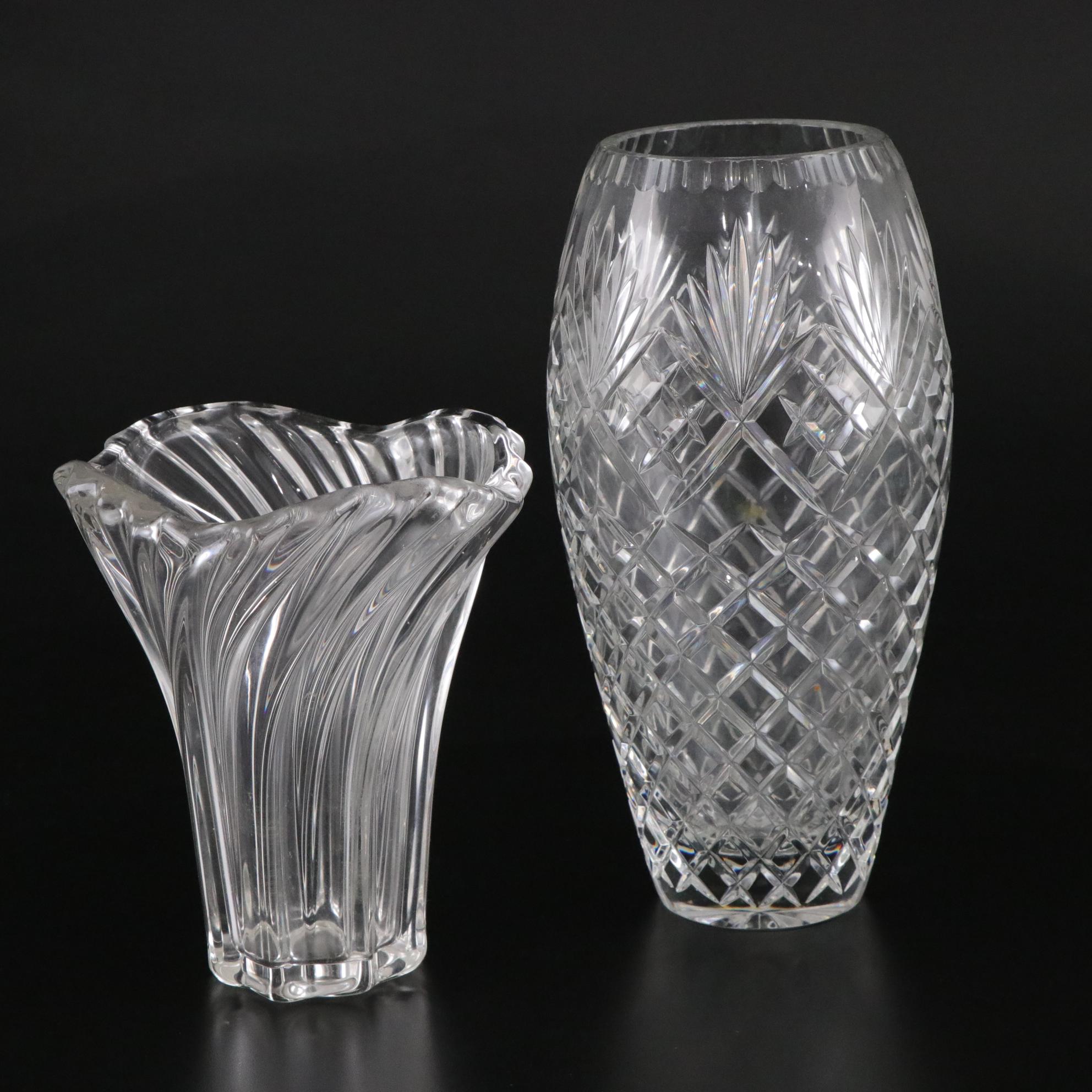 Mikasa "Belle Epoque" and Crystal Clear "Essex" Pair of Crystal Flower Vases