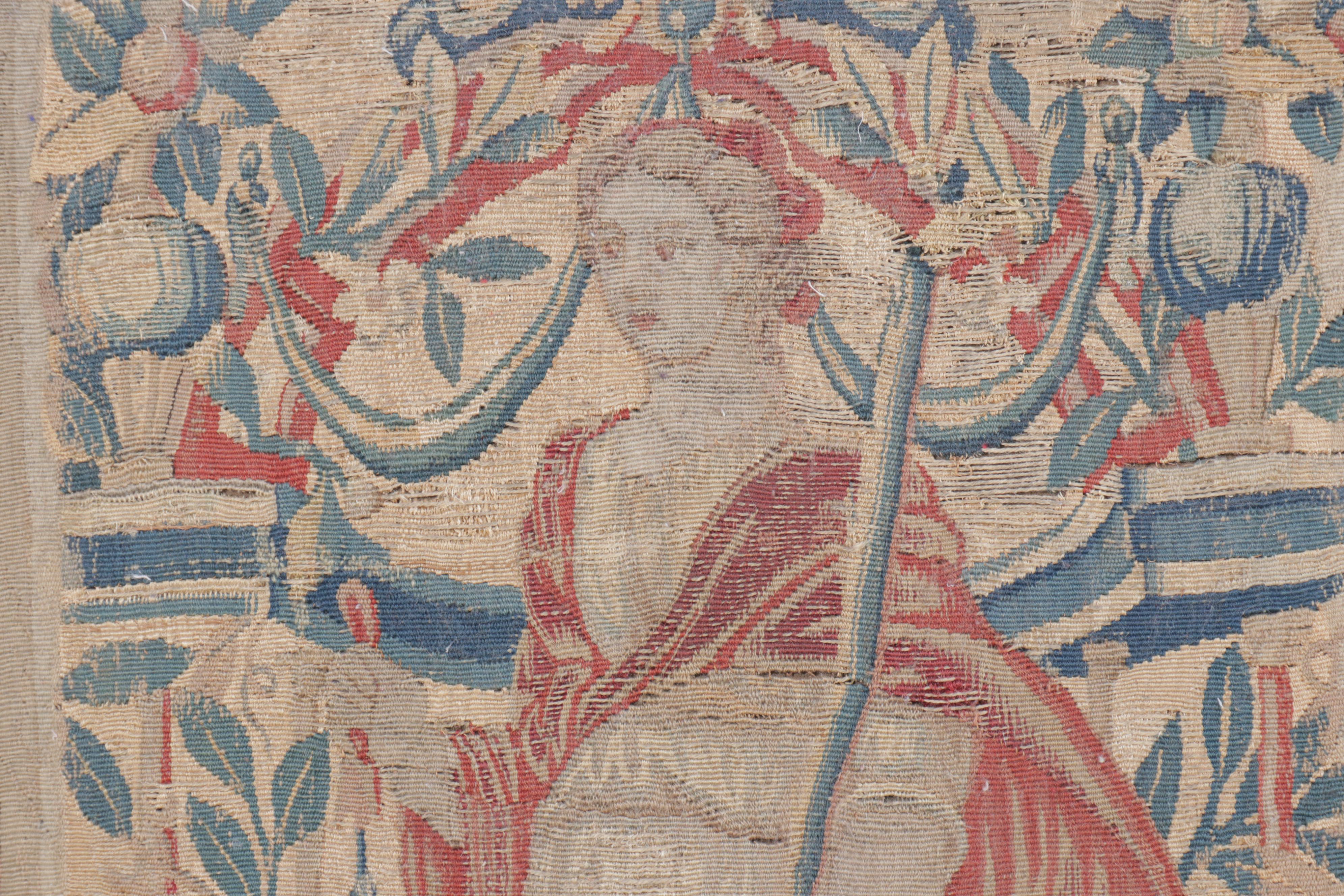 Jacobean Revival Carved Wood Armchair with Tapestry Style Woven Upholstery