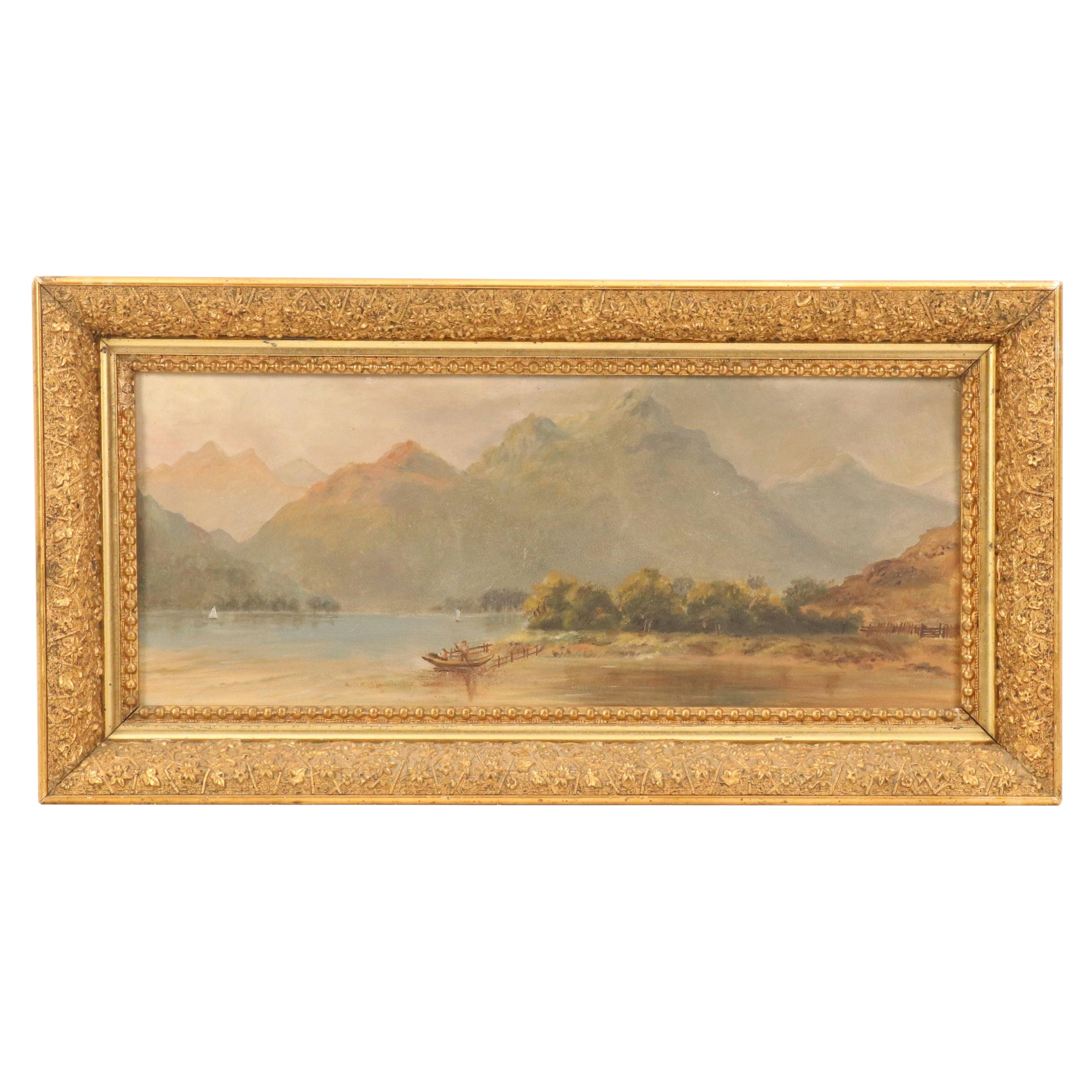 Mountainous Landscape Oil Painting, Late 19th/Early 20th Century
