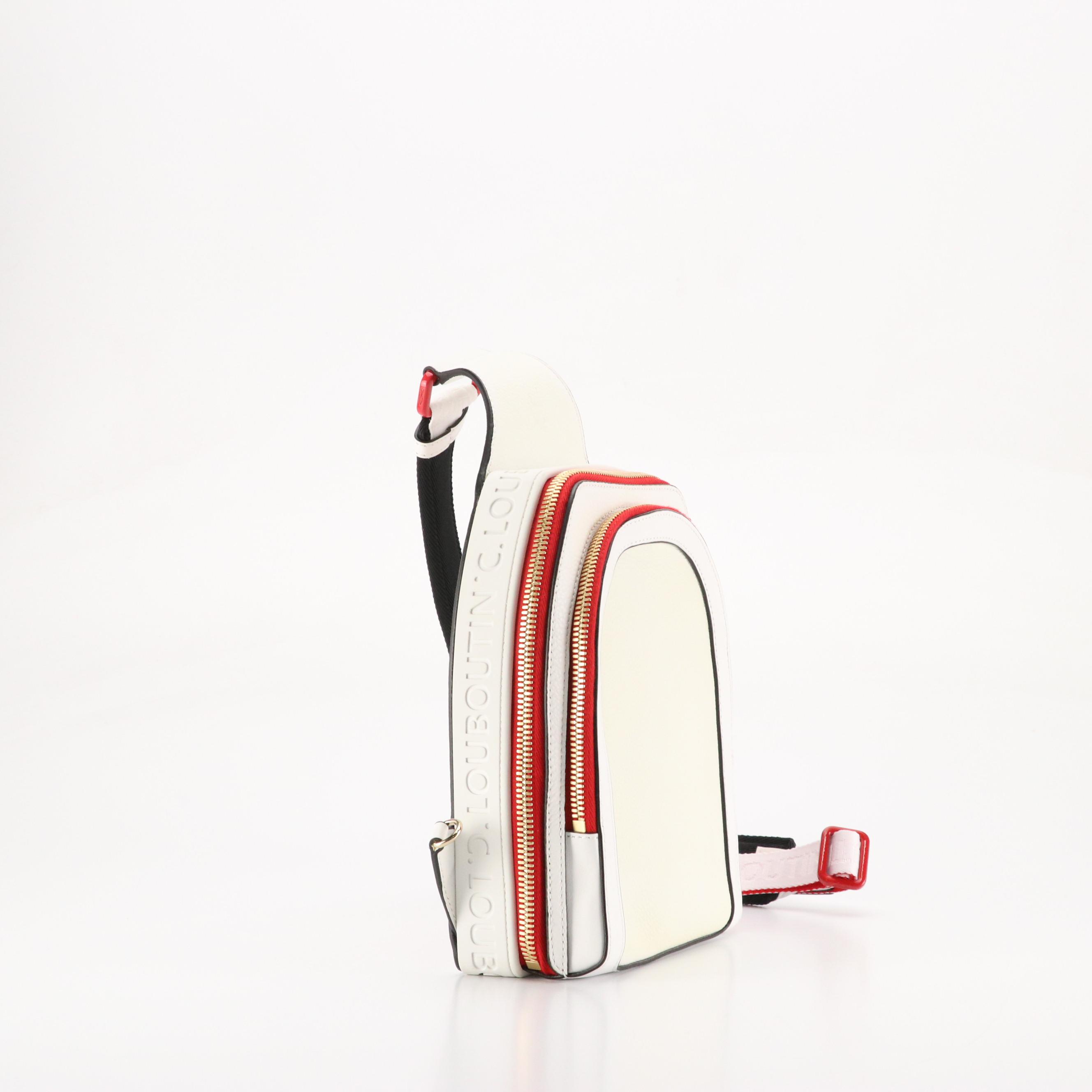 Christian Louboutin "Loubifunk" Sling Bag in White Leather with Red Accents