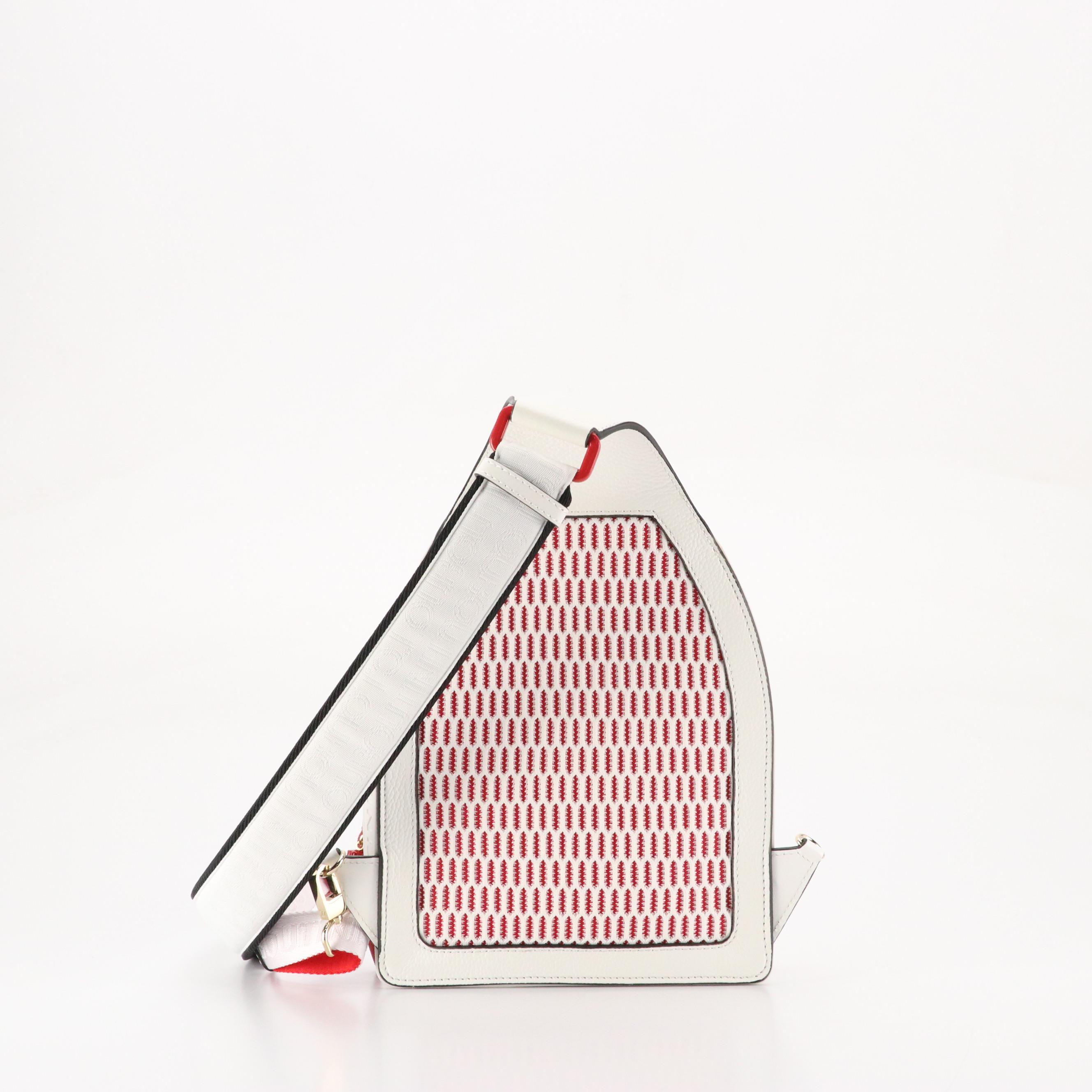 Christian Louboutin "Loubifunk" Sling Bag in White Leather with Red Accents
