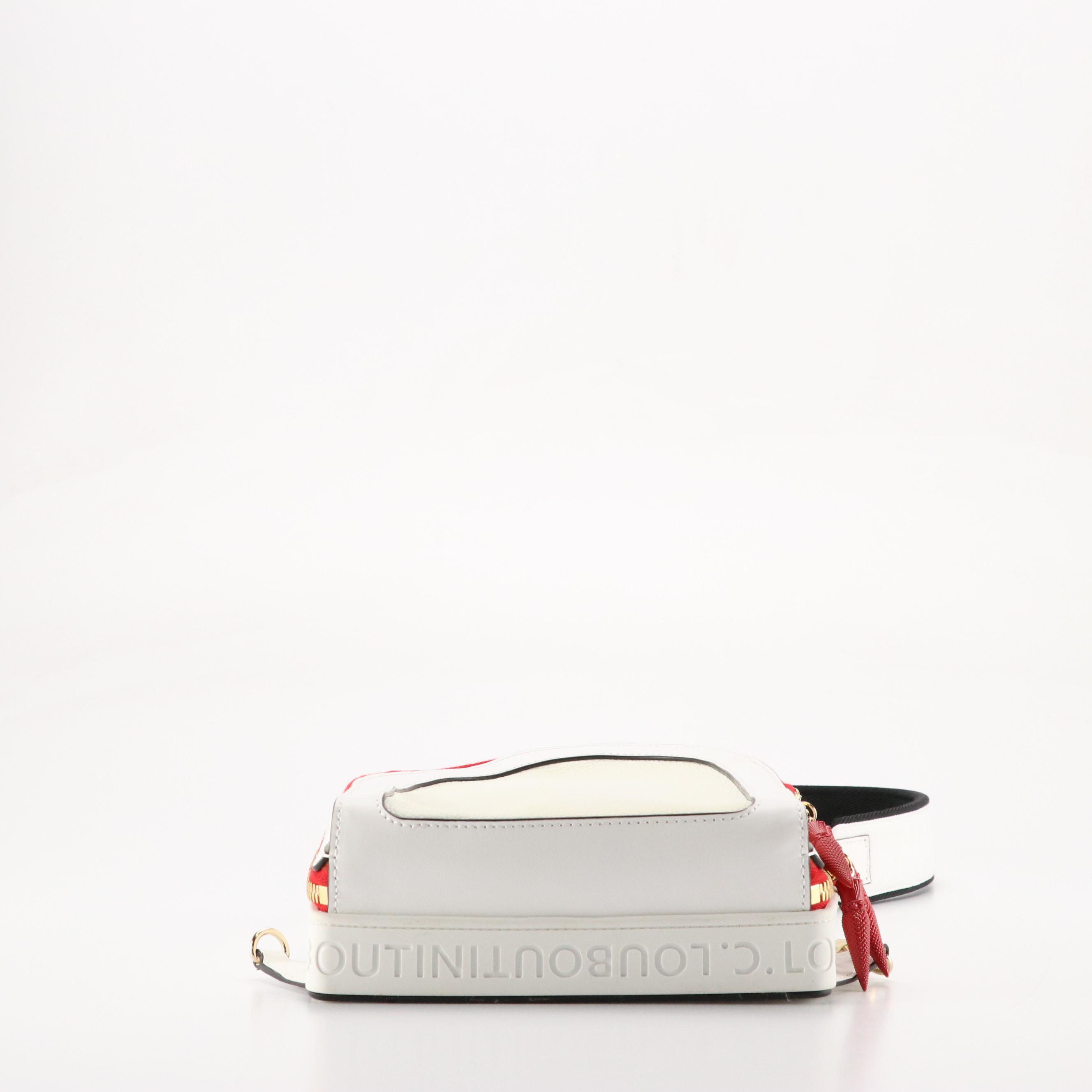 Christian Louboutin "Loubifunk" Sling Bag in White Leather with Red Accents