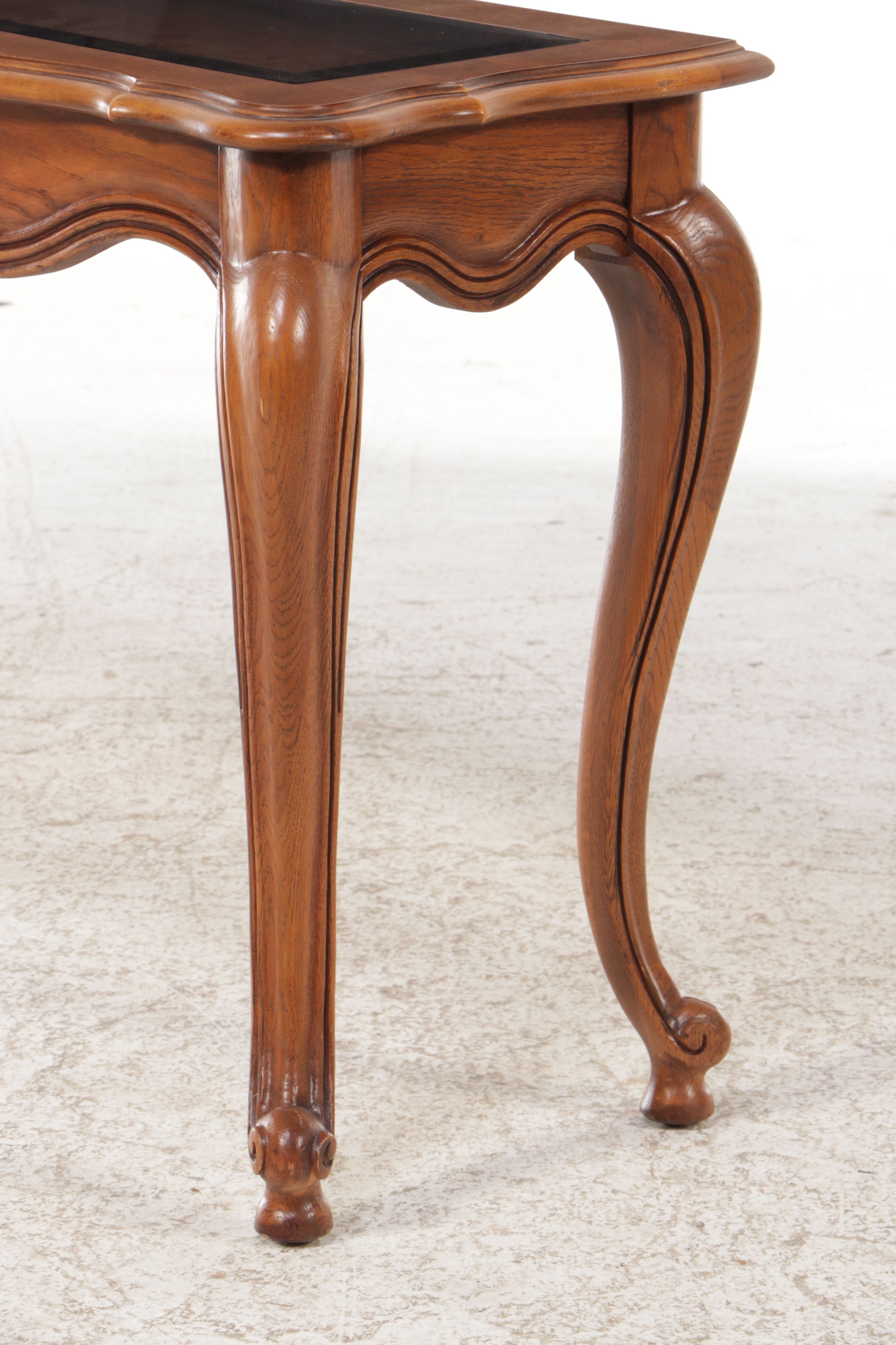 Thomasville "Country French" Smoked Glass and Oak Console Table