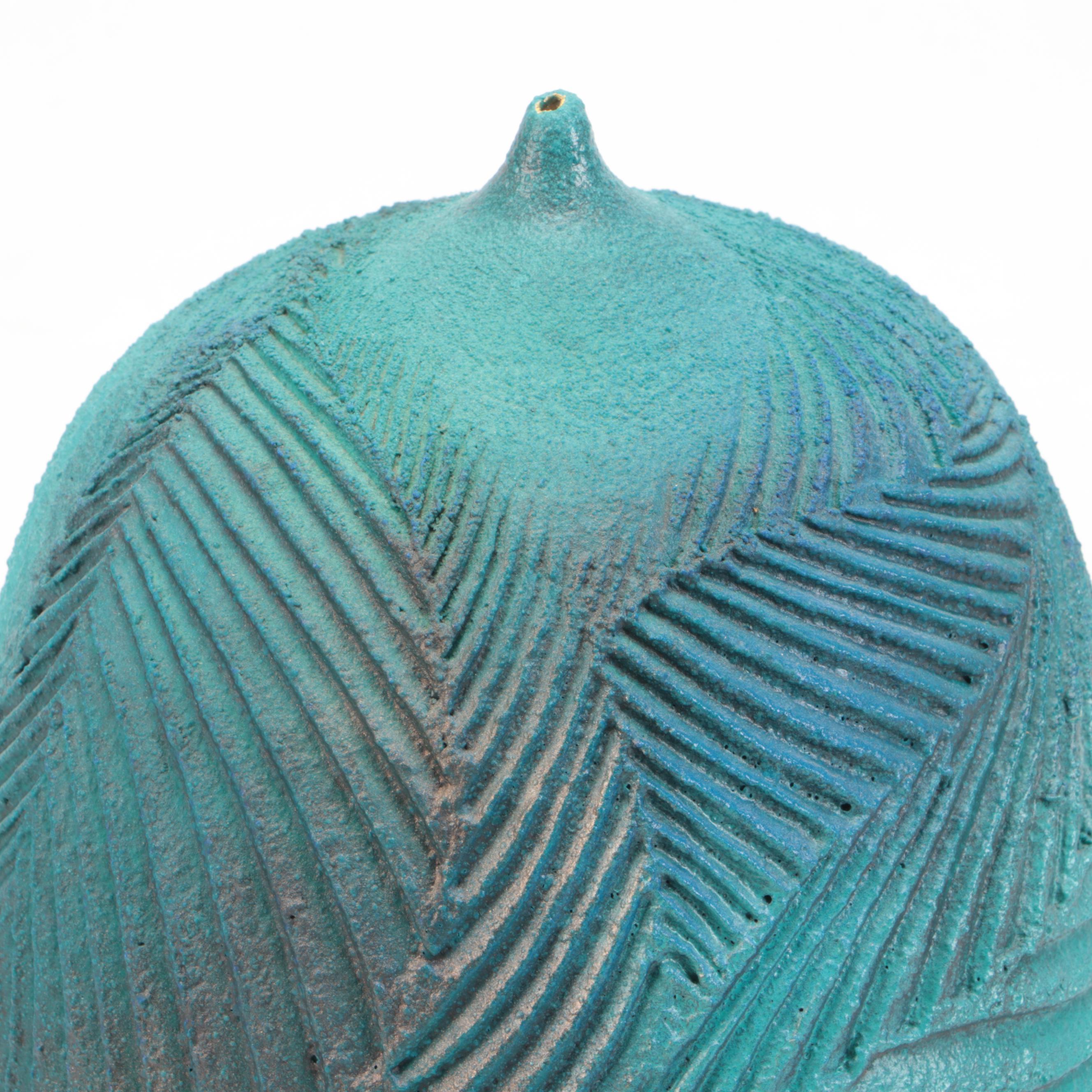 Signed Studio Pottery Textured Aqua and Teal Vase