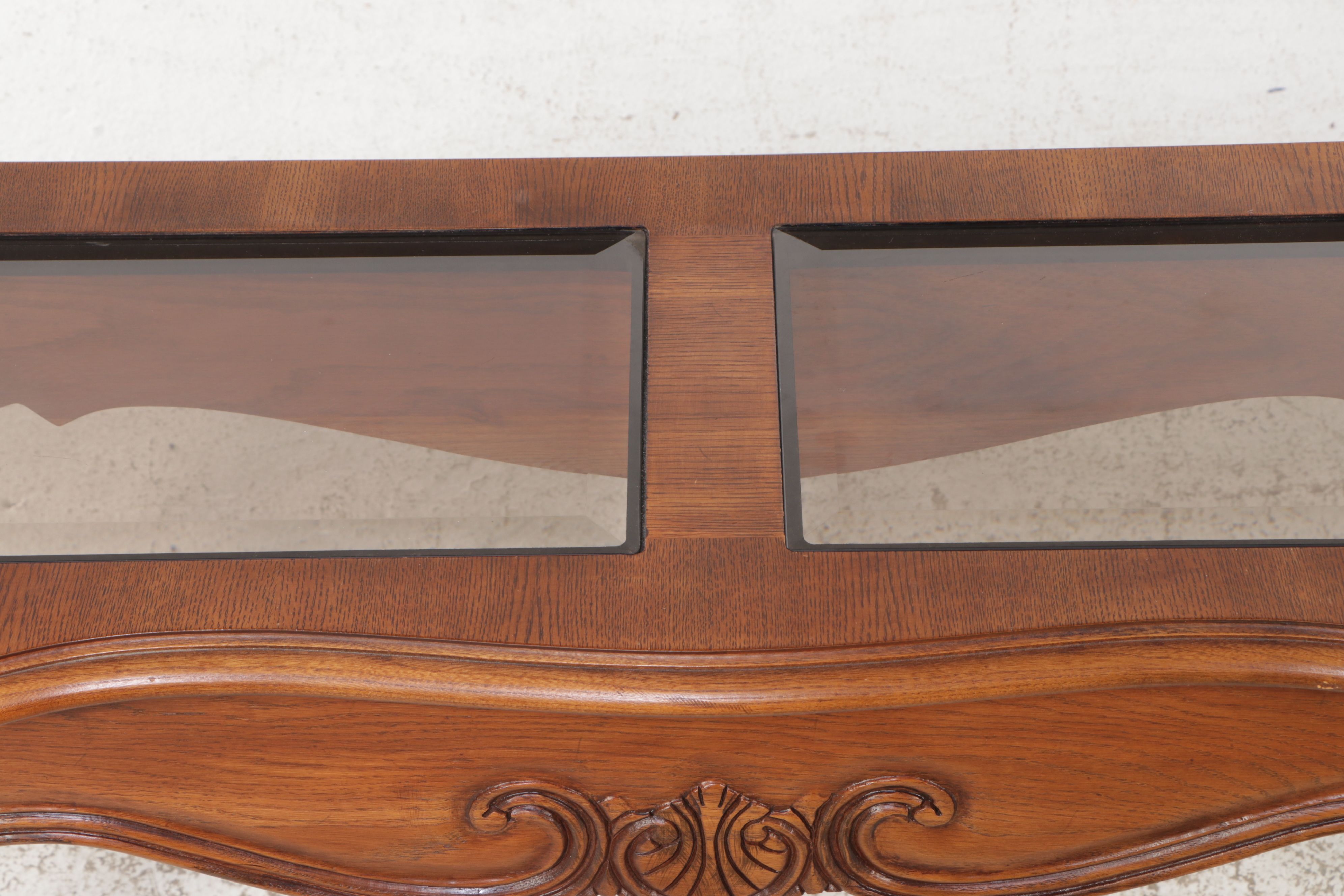 Thomasville "Country French" Smoked Glass and Oak Console Table
