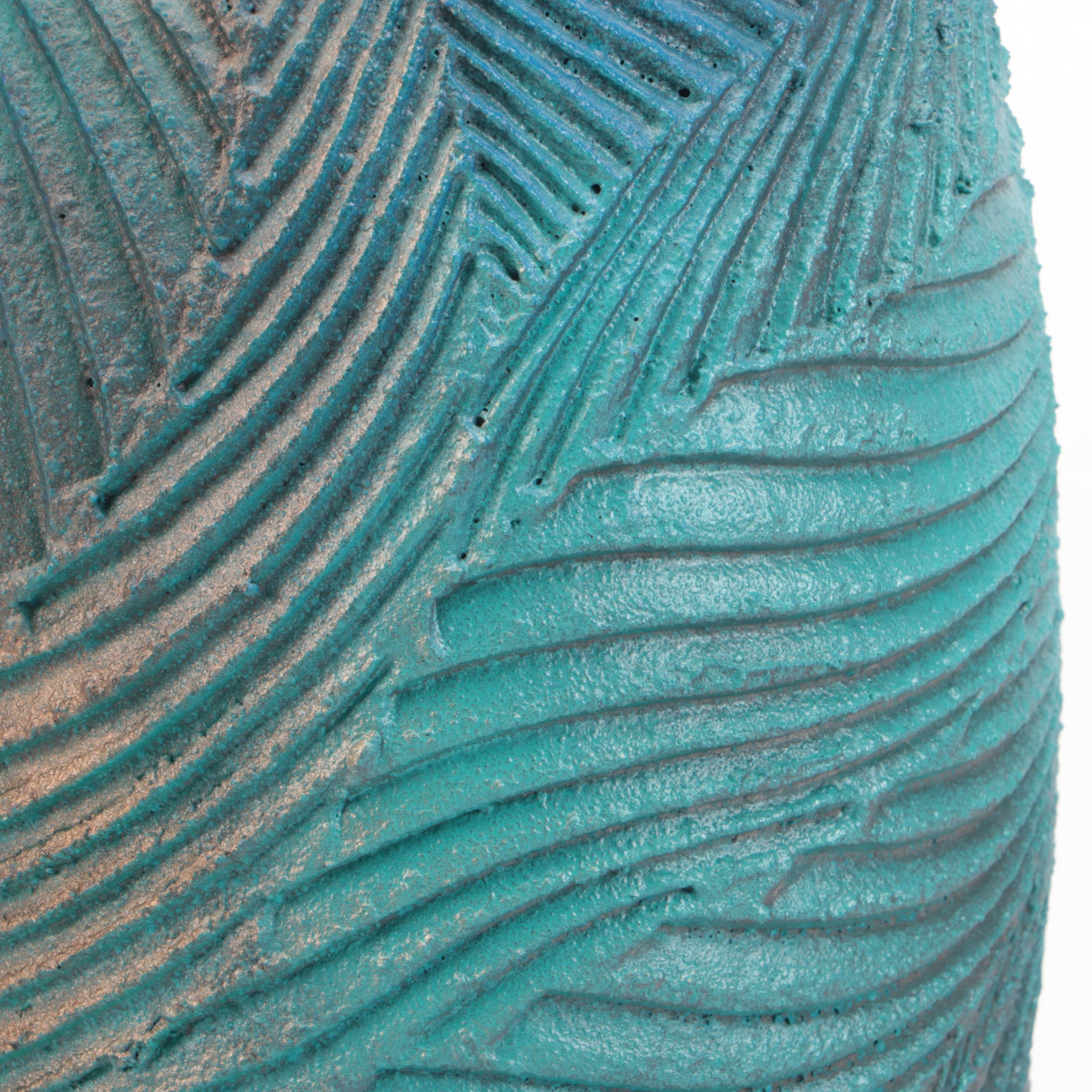 Signed Studio Pottery Textured Aqua and Teal Vase