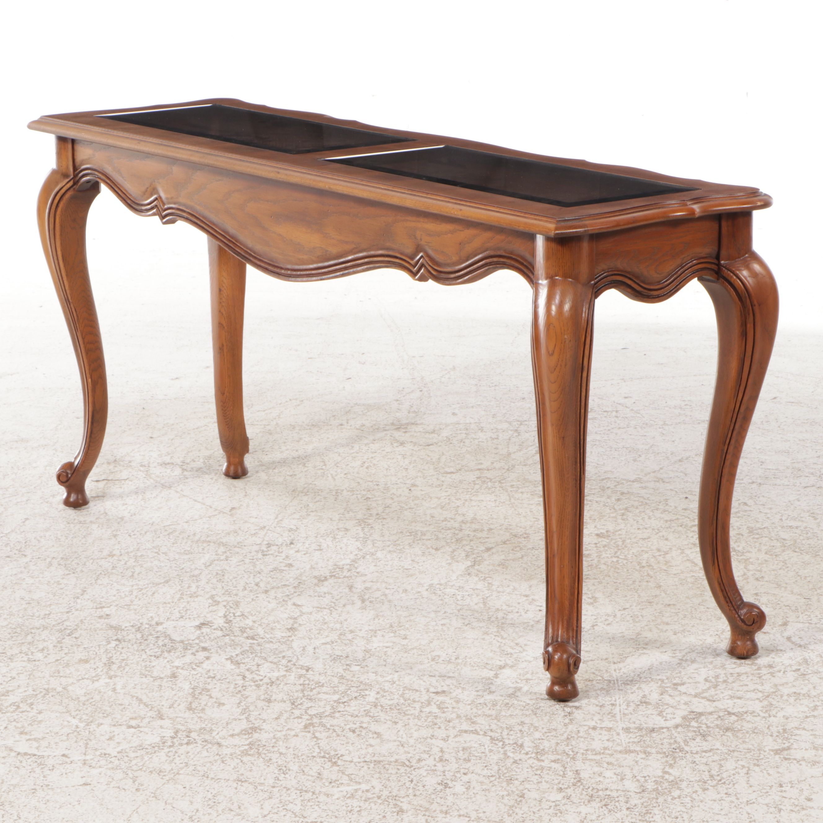 Thomasville "Country French" Smoked Glass and Oak Console Table