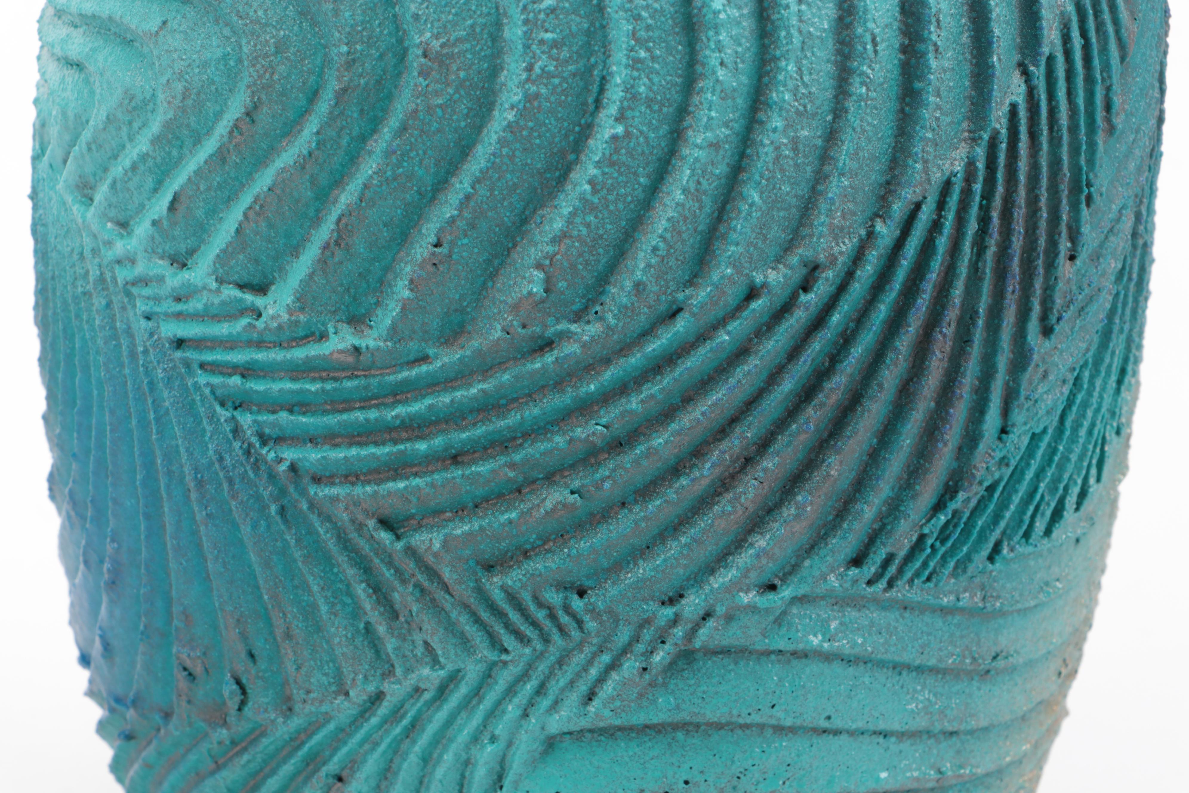 Signed Studio Pottery Textured Aqua and Teal Vase