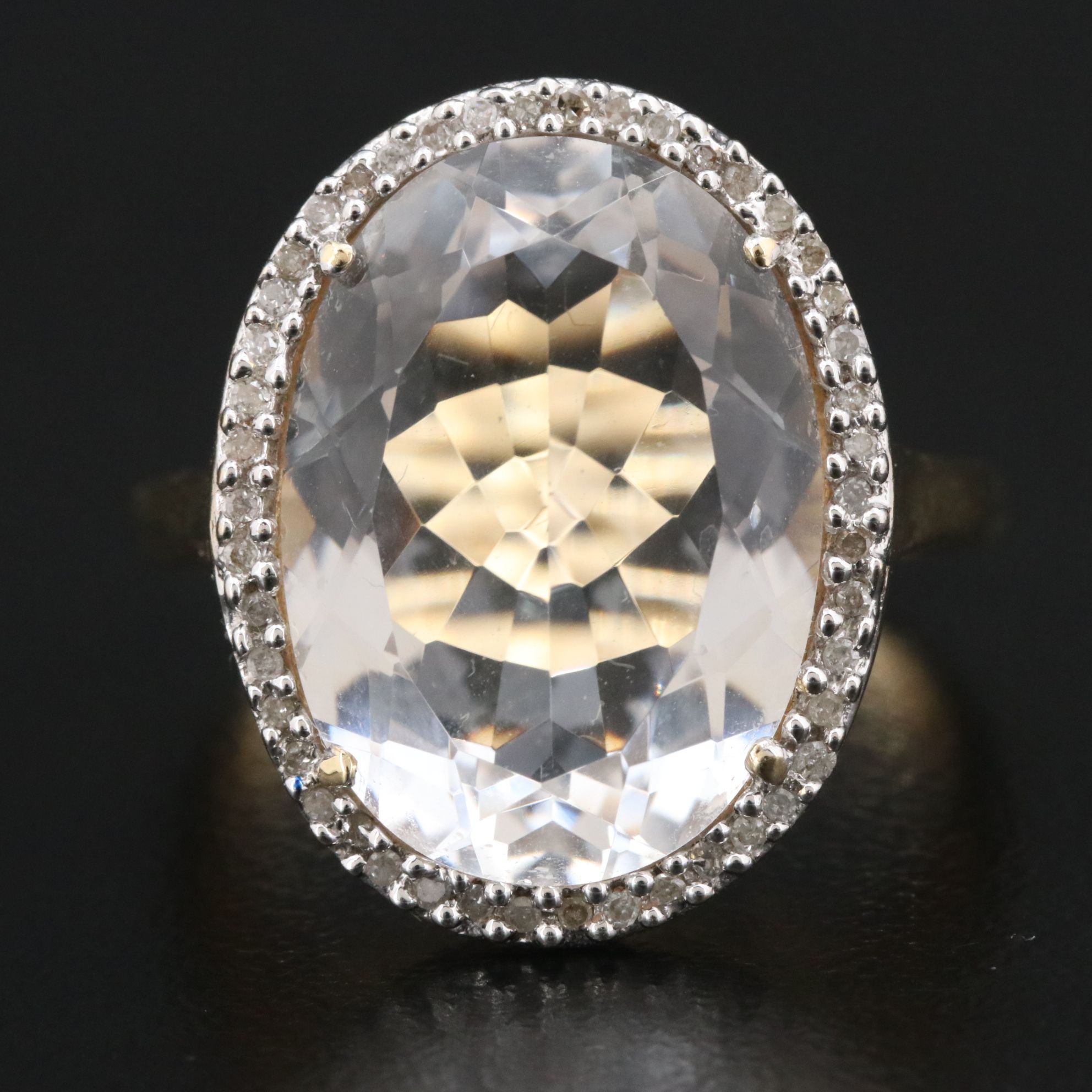 14K 11.22 CT Rock Crystal and Diamond Ring