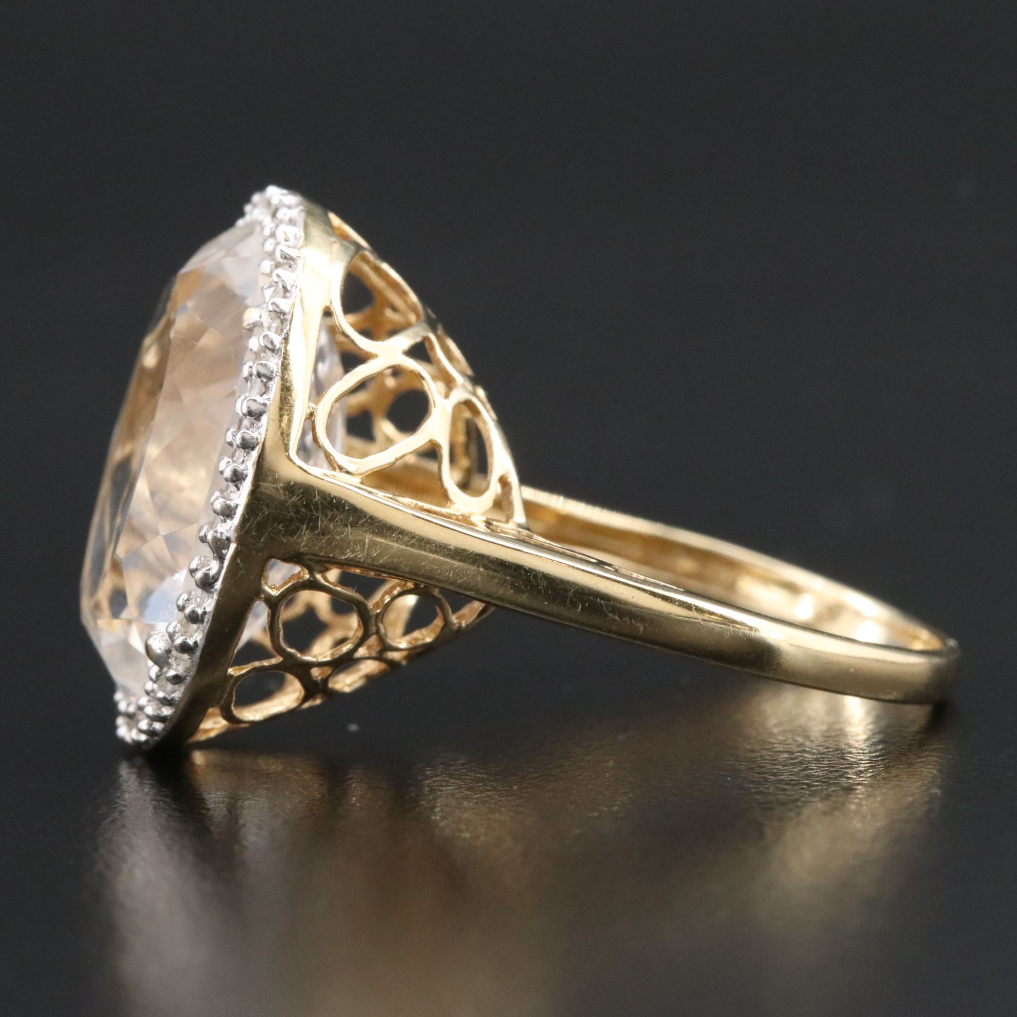 14K 11.22 CT Rock Crystal and Diamond Ring