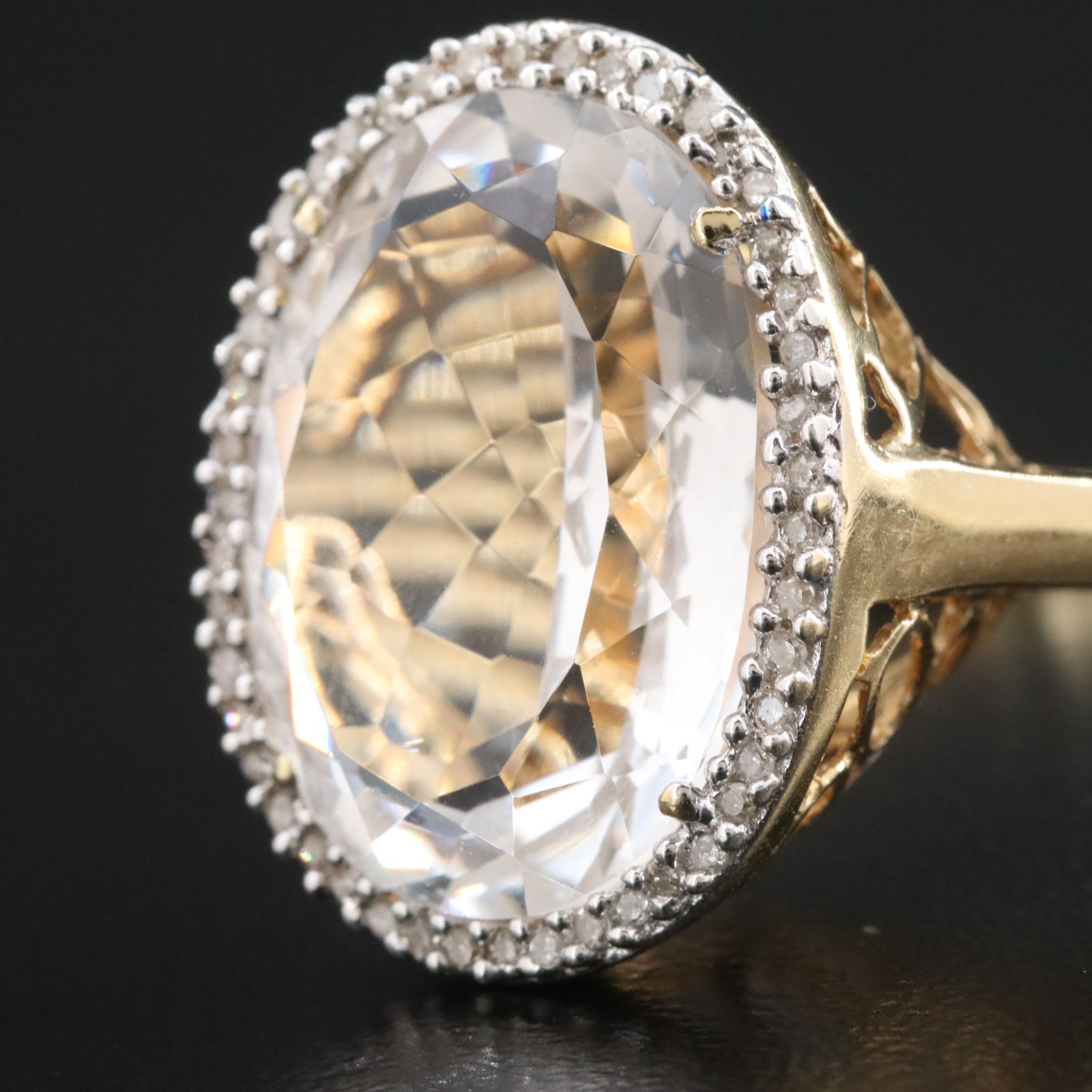 14K 11.22 CT Rock Crystal and Diamond Ring