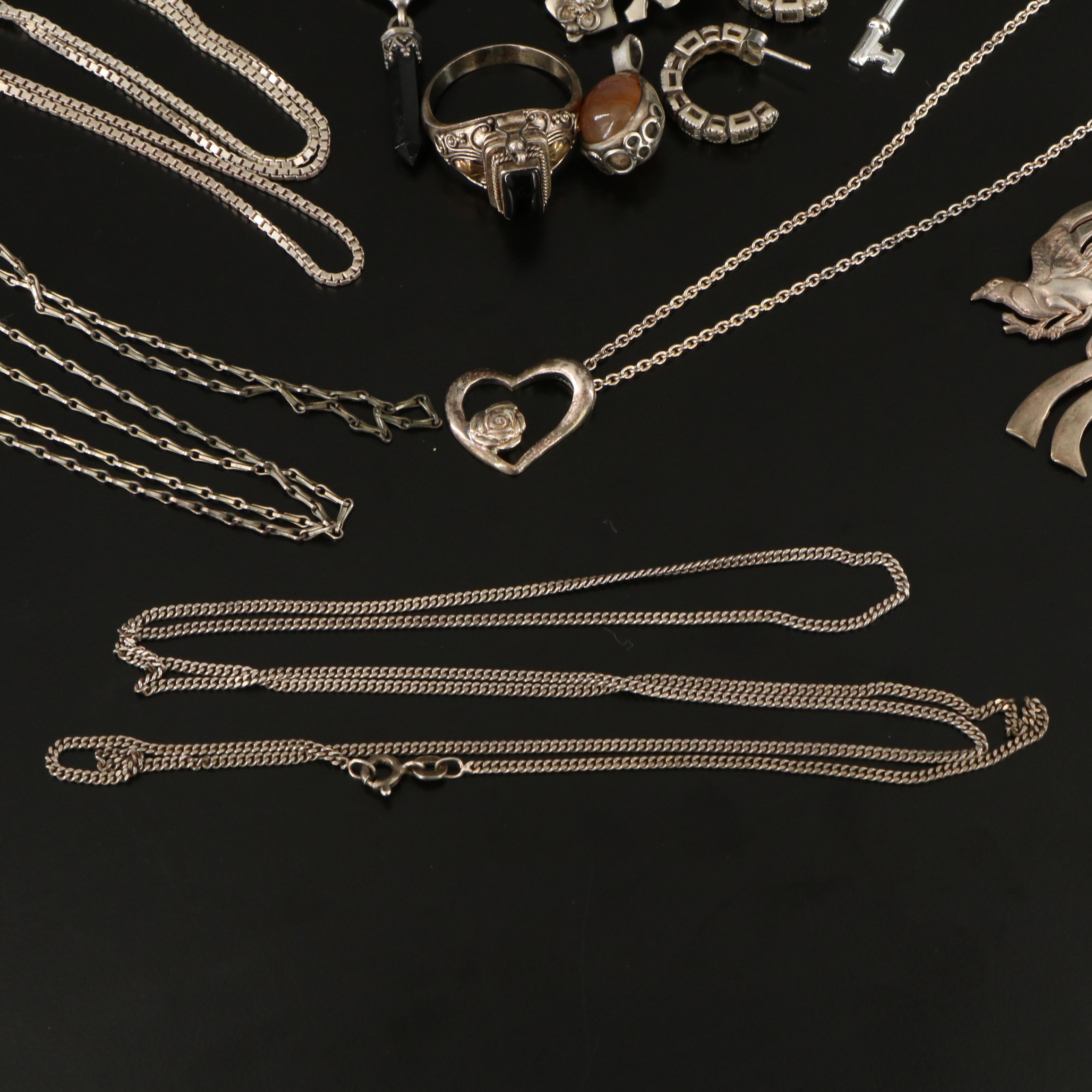 Sterling Jewelry Collection Including Agate, Black Onyx and Black Obsidian