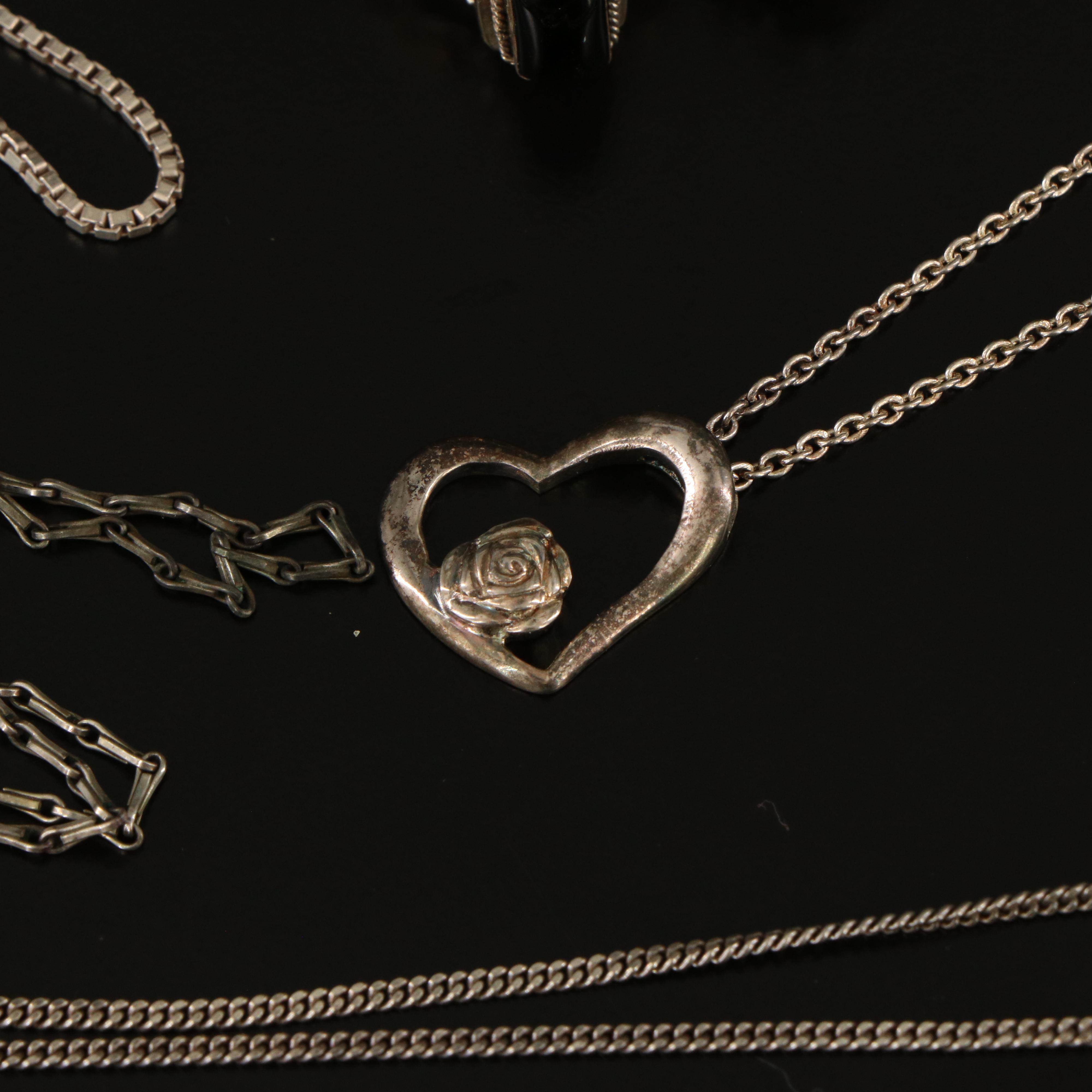 Sterling Jewelry Collection Including Agate, Black Onyx and Black Obsidian