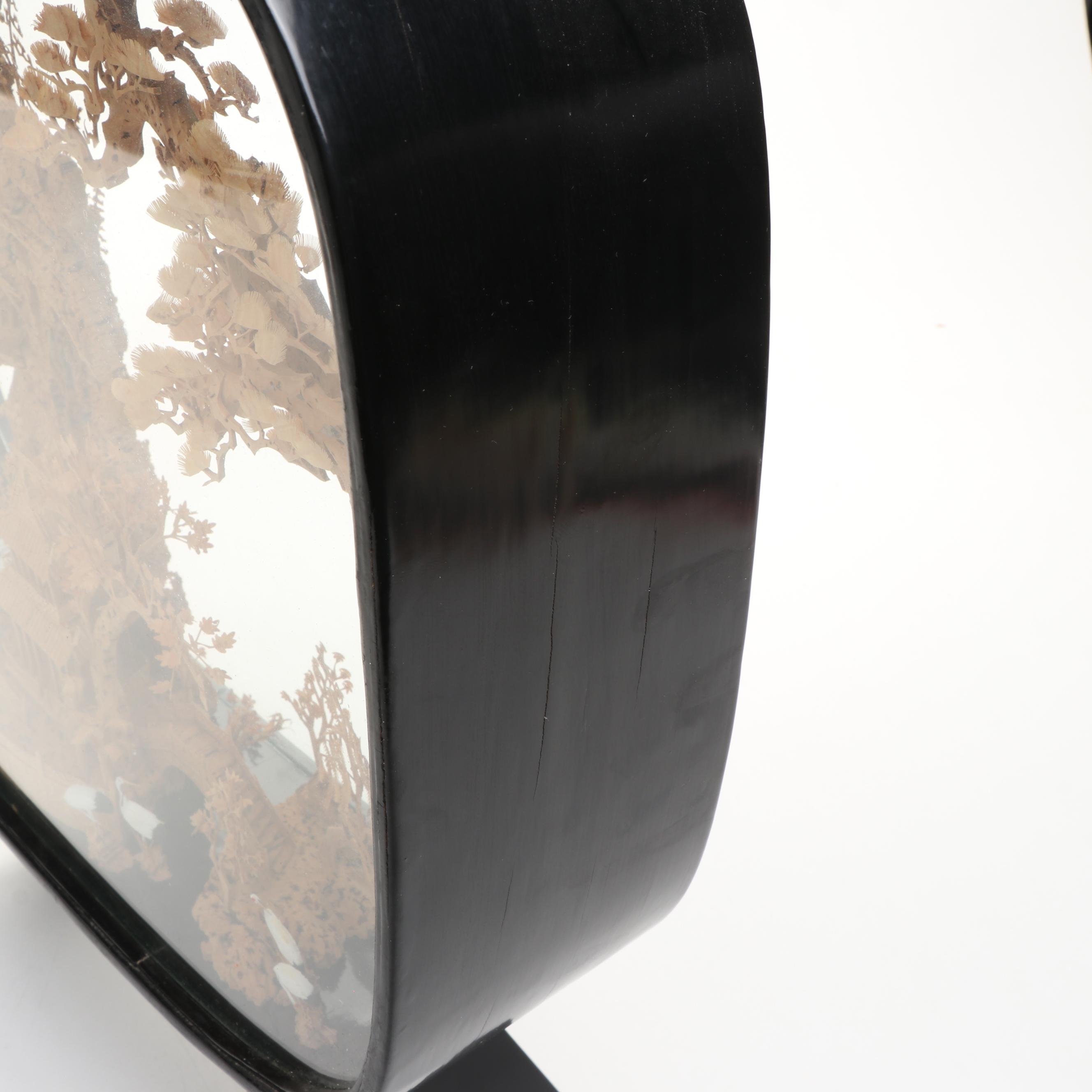 Chinese Cork Landscape Inside Wood Display Case