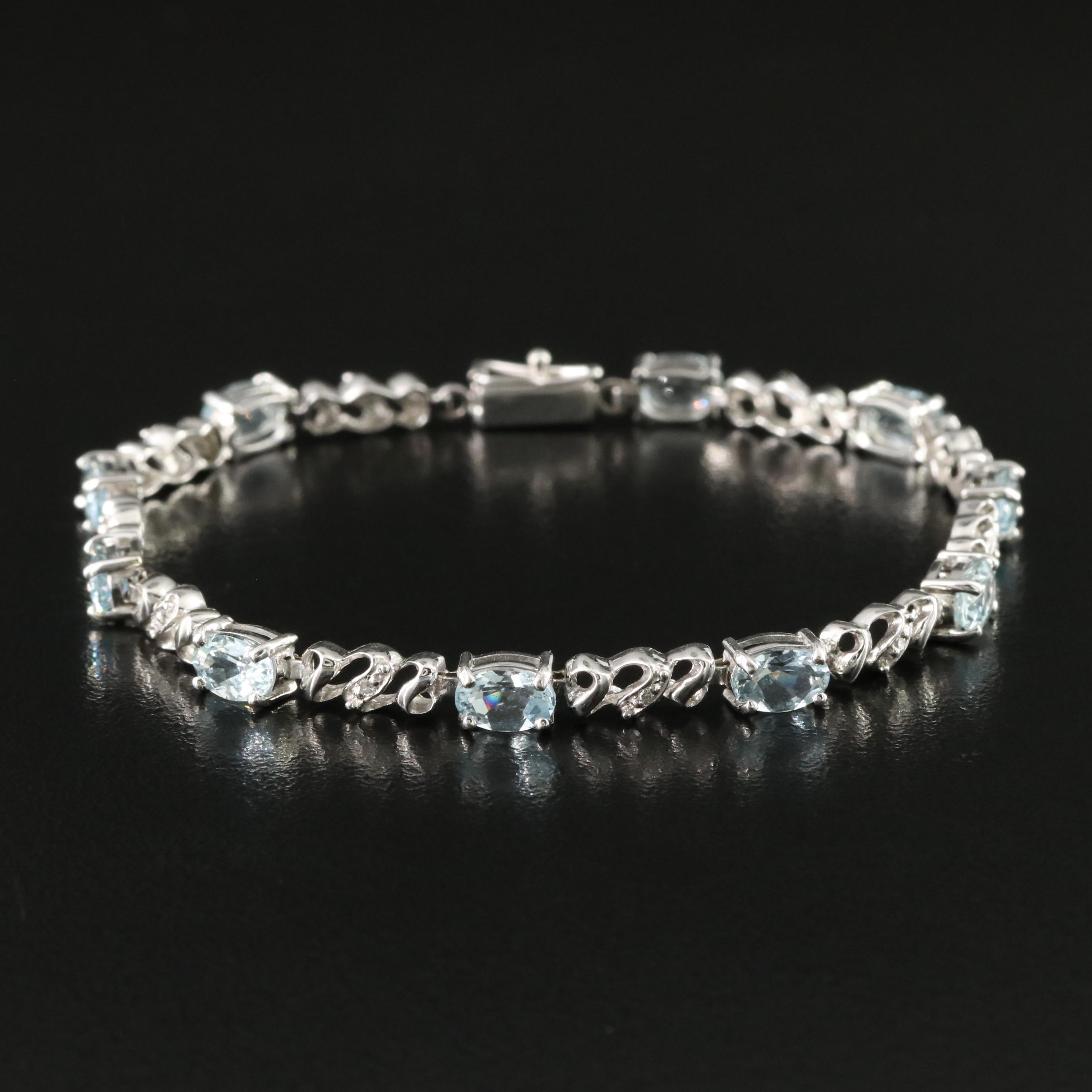 10K Aquamarine and Diamond Bracelet