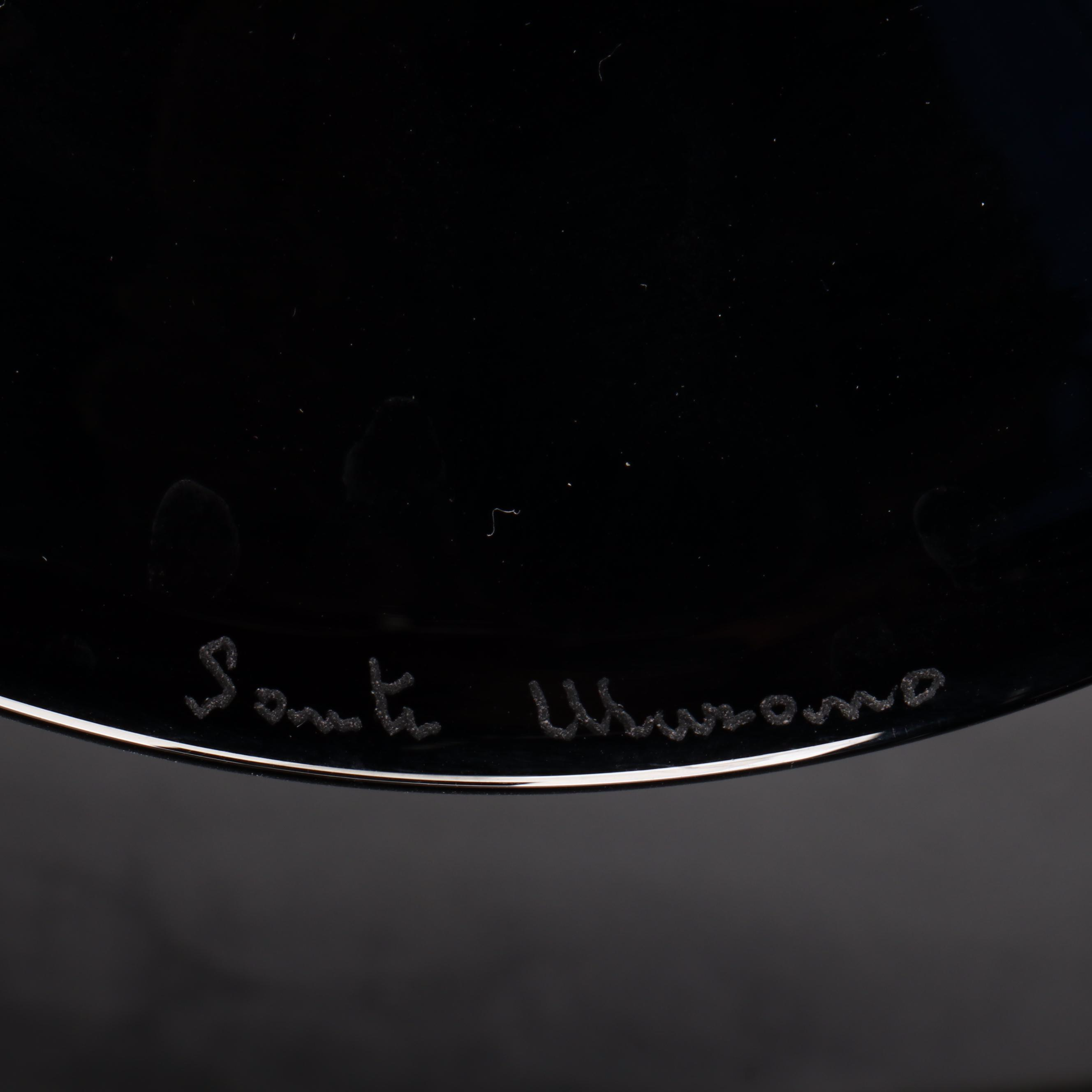 Santi Murano Blown Art Glass Matte Black and Orange Footed Bowl