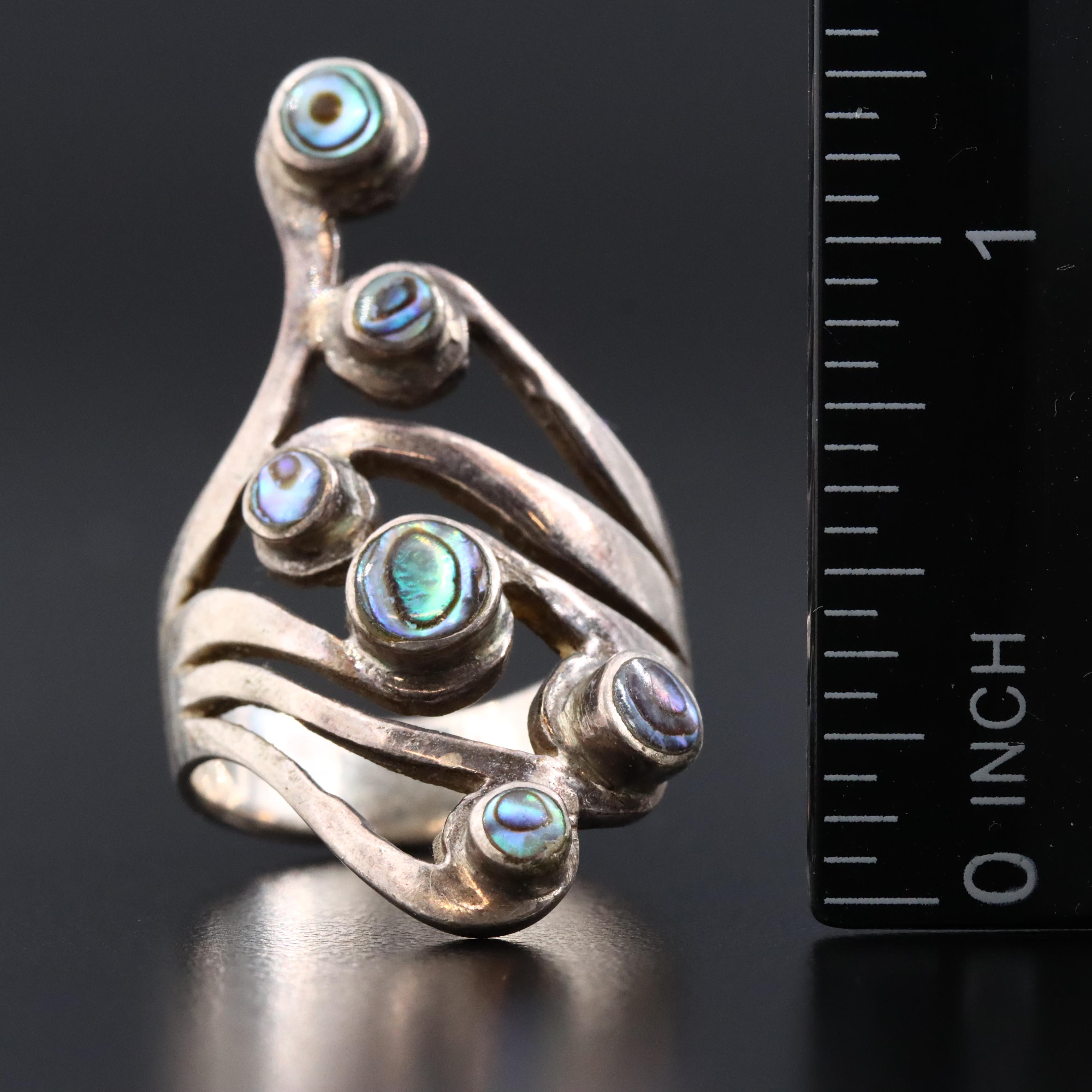 Sterling Abalone, Turquoise and Diopside Ring