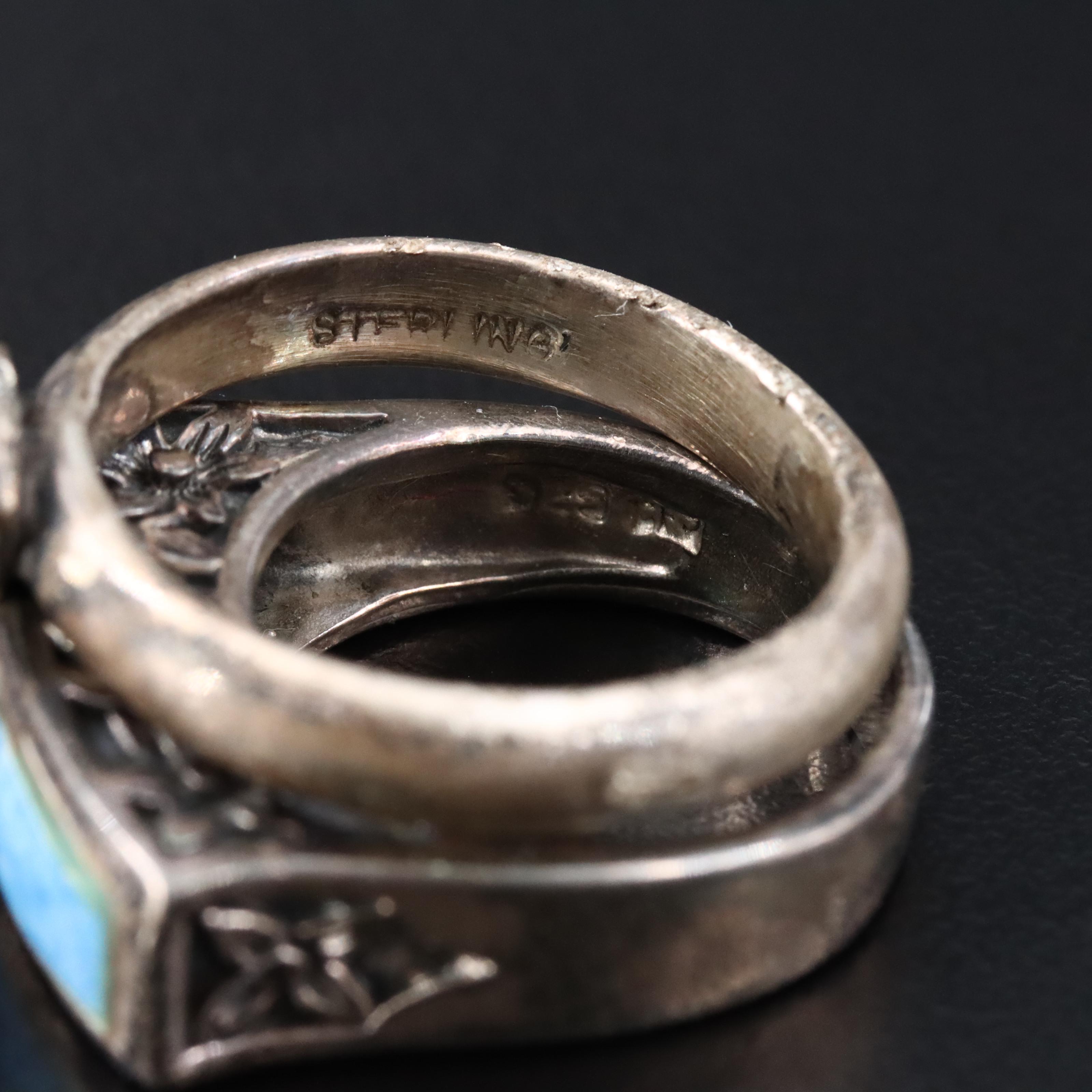 Sterling Abalone, Turquoise and Diopside Ring