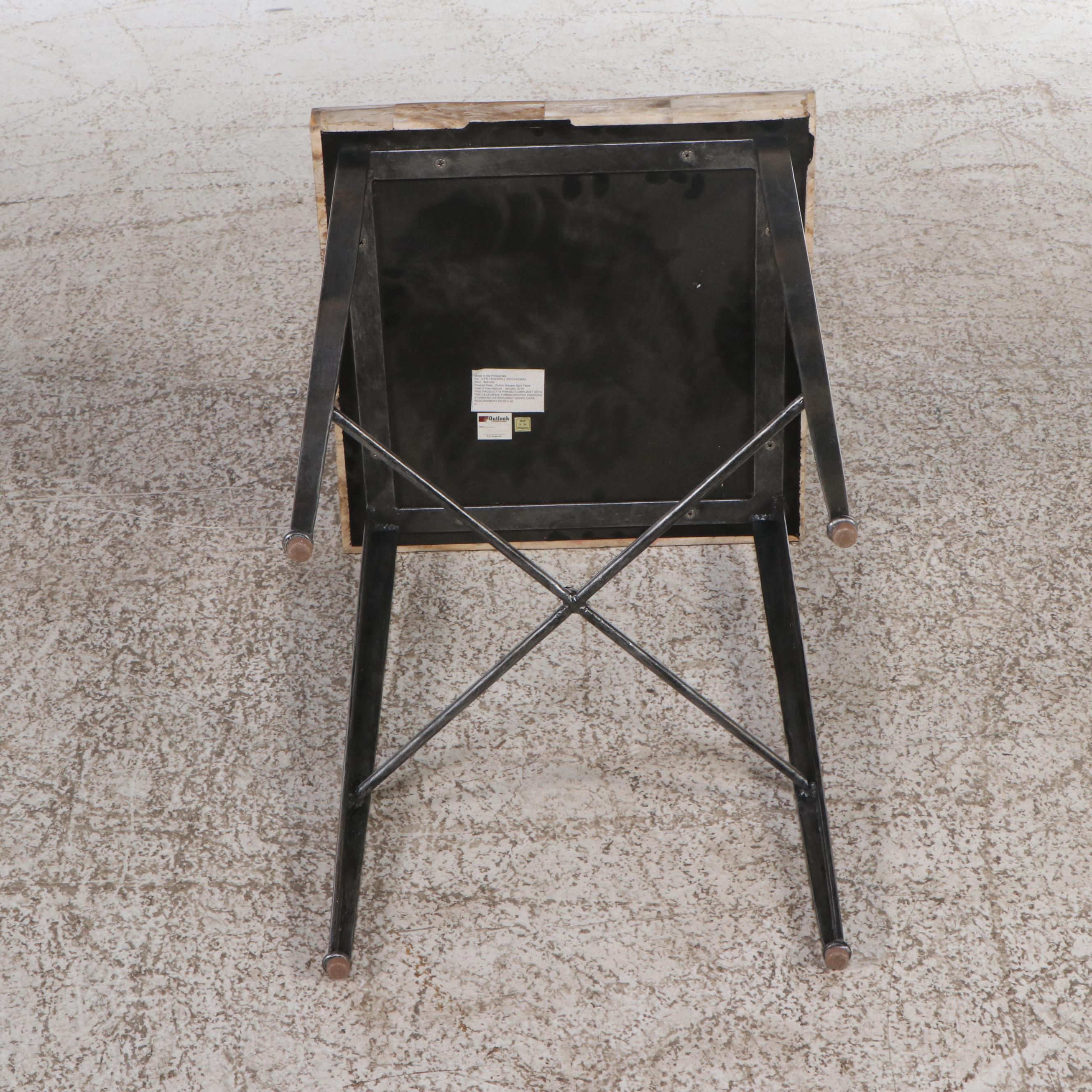 Sherill Occasional "Dublin" Tessellated Travertine and Metal Accent Table