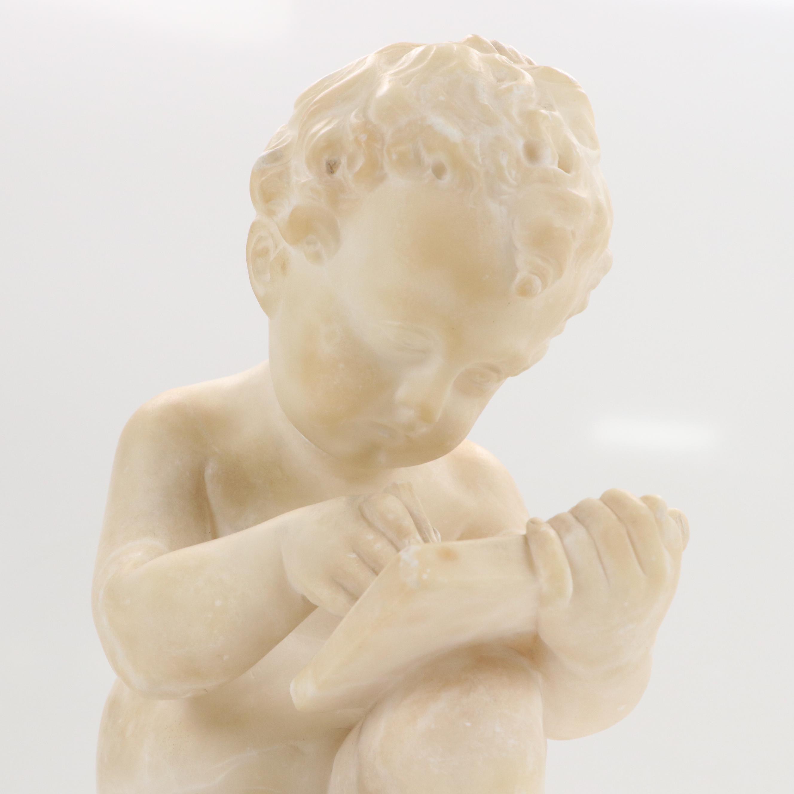 Alabaster Sculpture of Boy Writing on Tablet After Antonio Canova