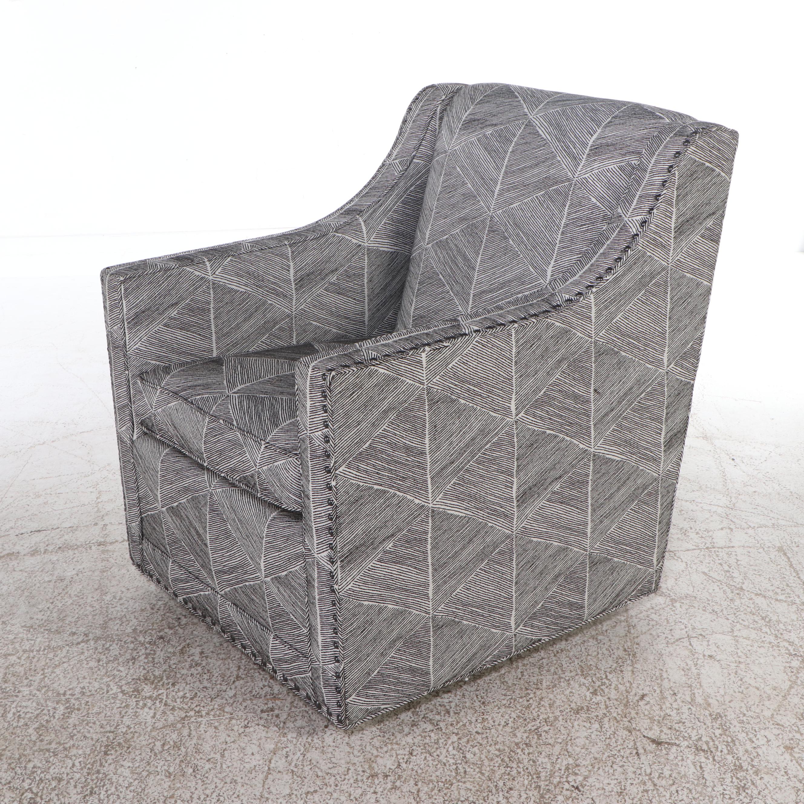 Contemporary Black and White Upholstered Swivel Club Chair