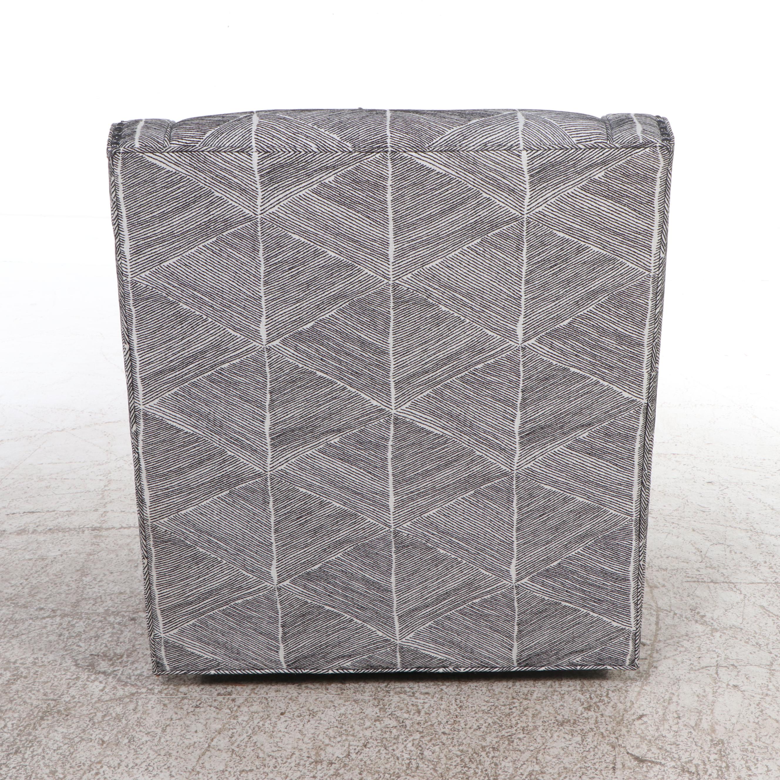 Contemporary Black and White Upholstered Swivel Club Chair