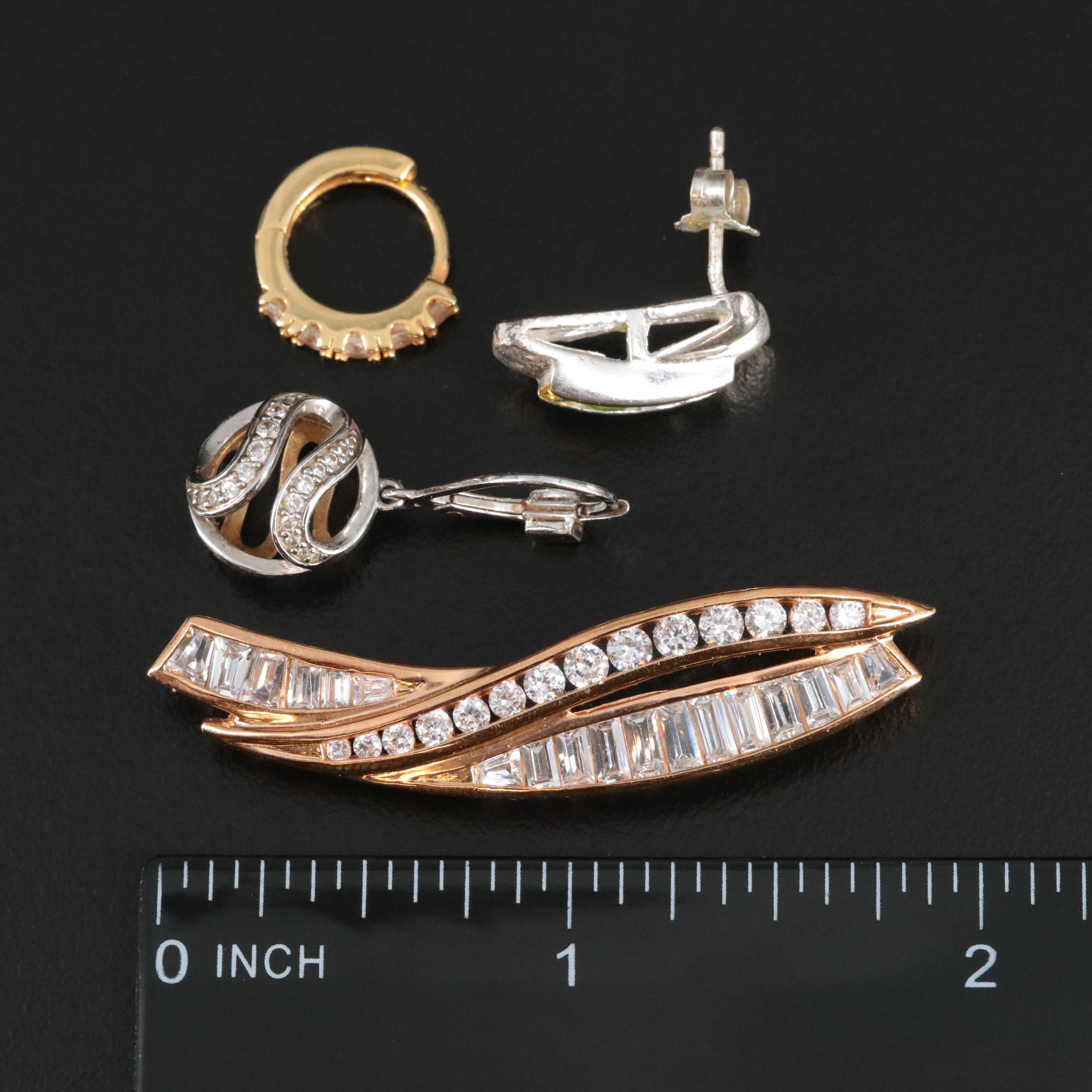 Sterling Cubic Zirconia Rose Tone and Gold Tone Earring and Pendant Collection