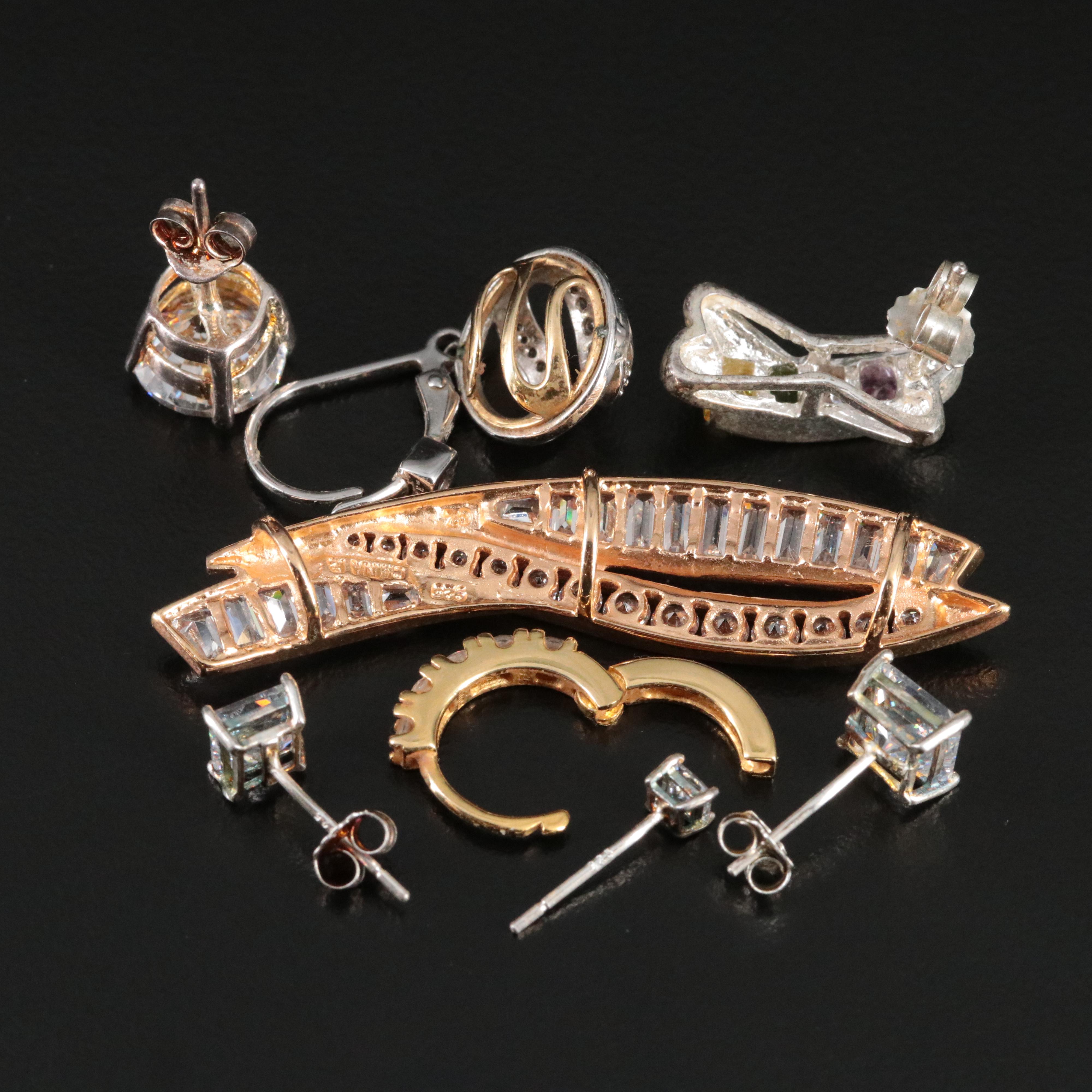 Sterling Cubic Zirconia Rose Tone and Gold Tone Earring and Pendant Collection