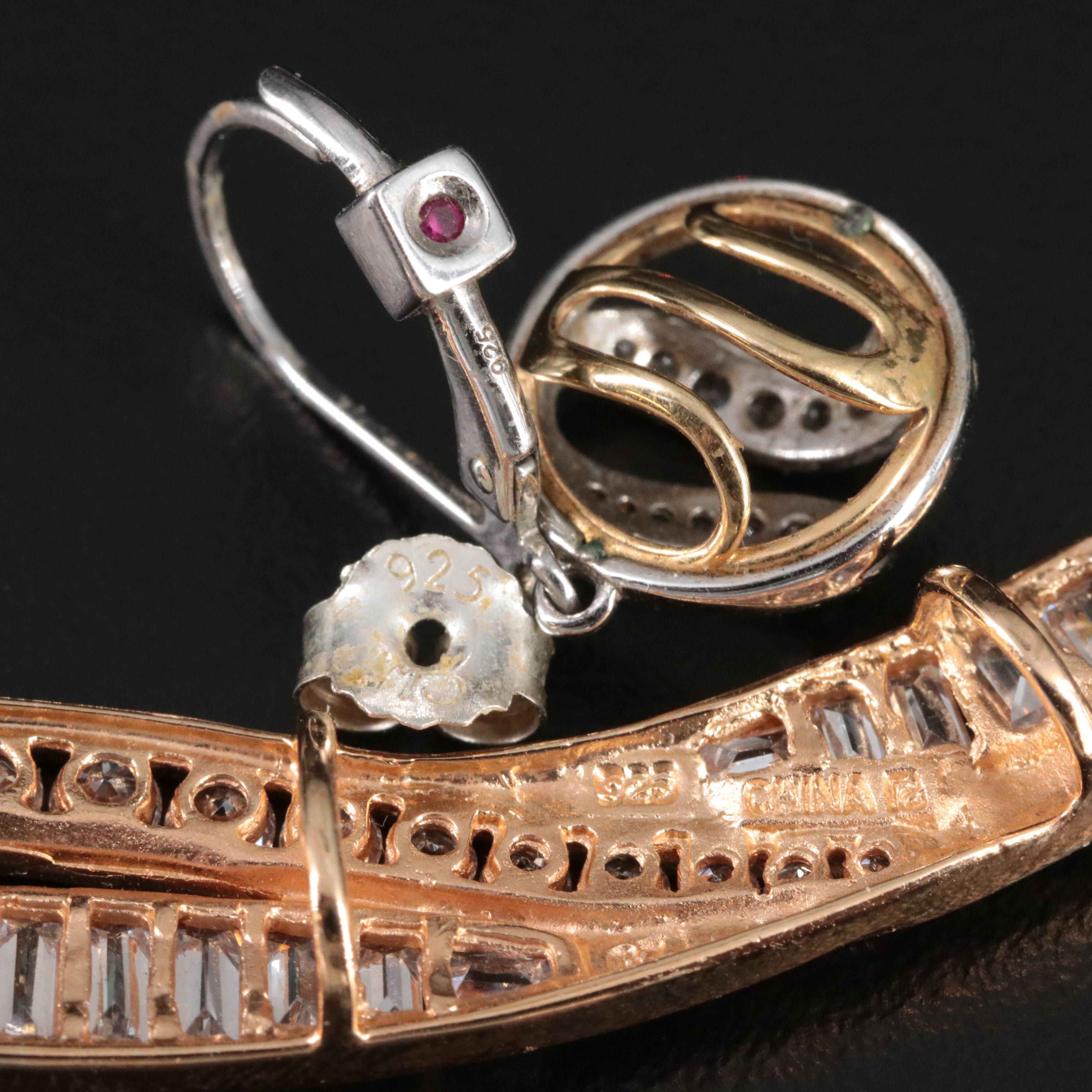 Sterling Cubic Zirconia Rose Tone and Gold Tone Earring and Pendant Collection