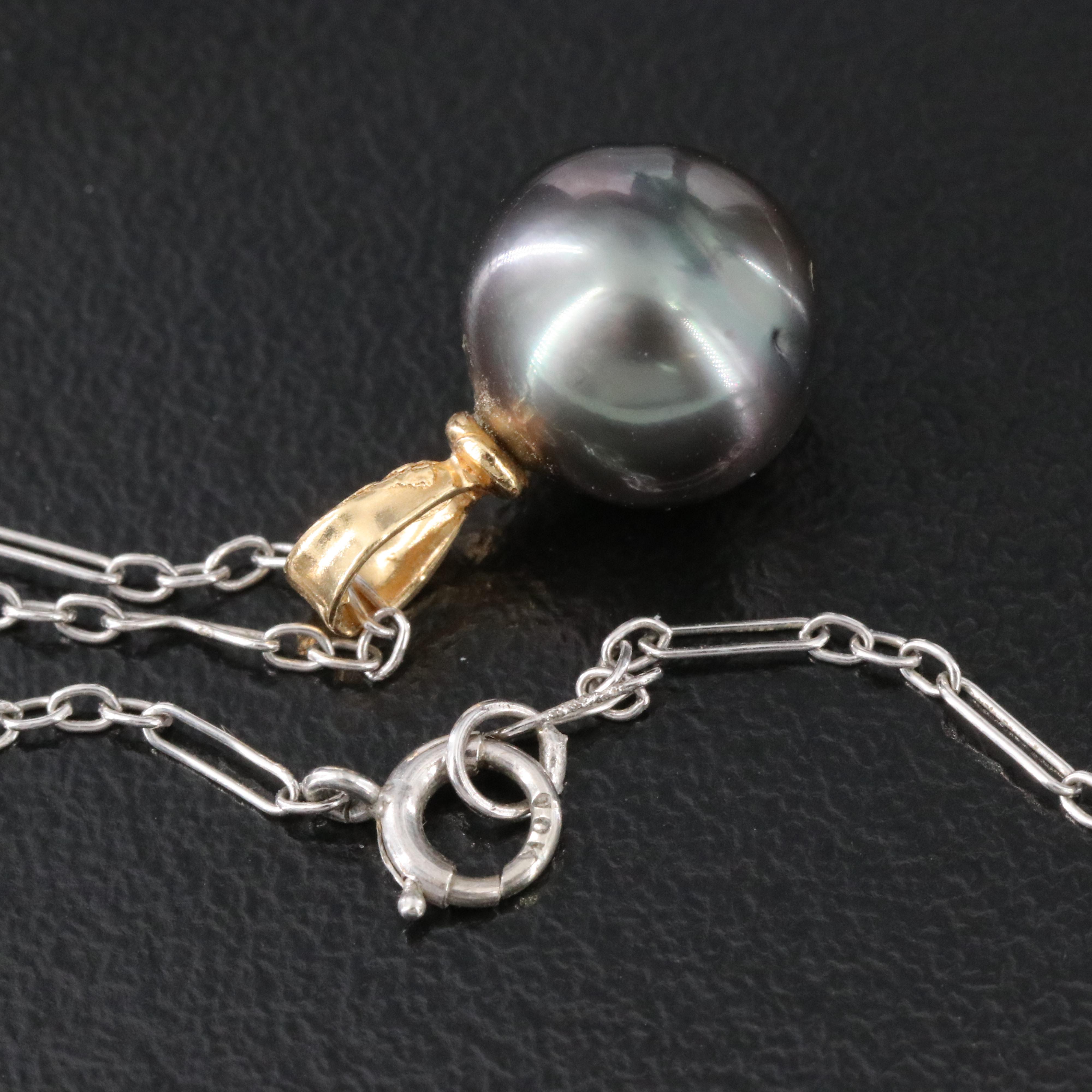 18K Pearl Pendant on 10K Necklace