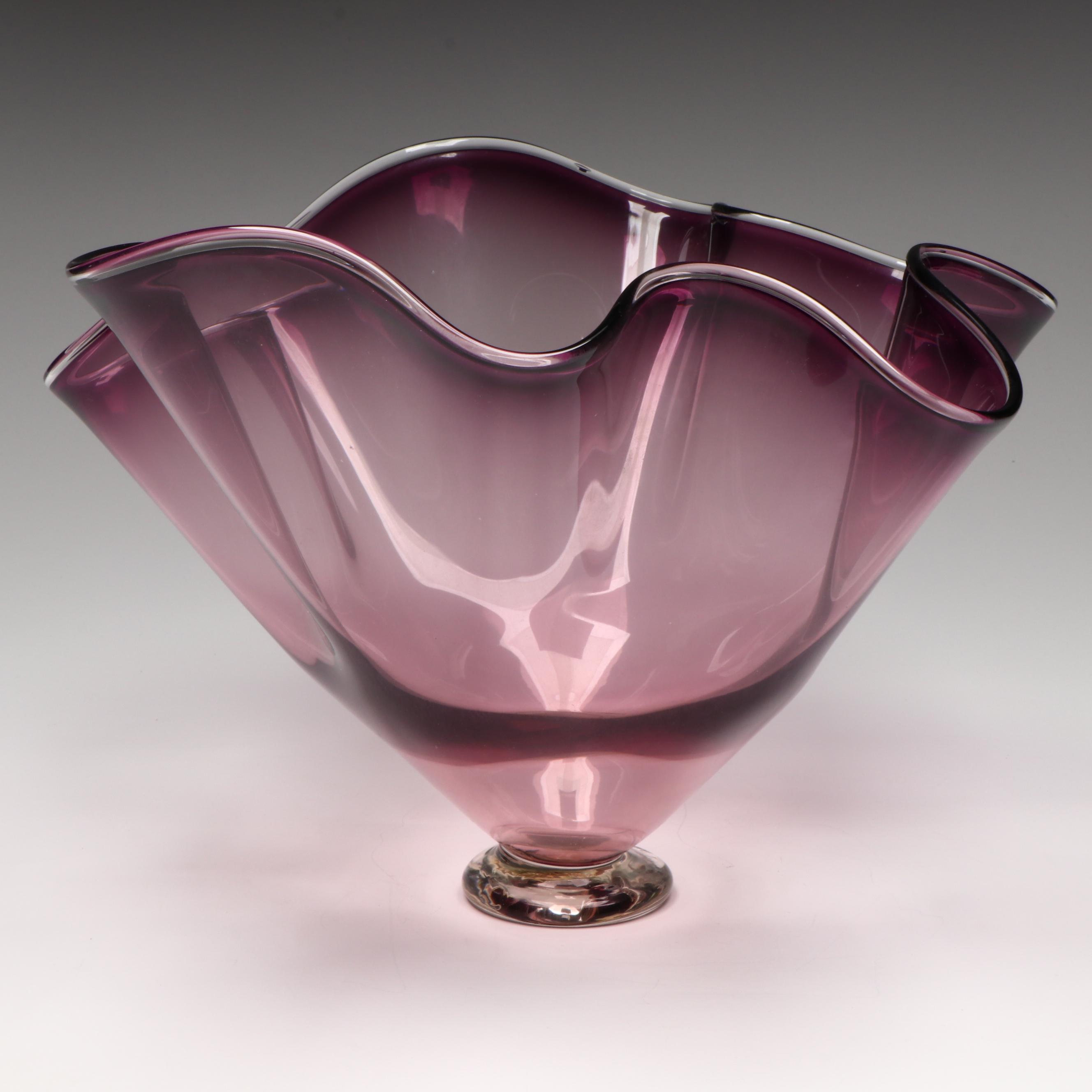 Thomas Chapman Amethyst Handkerchief Art Glass Footed Centerpiece, 2000