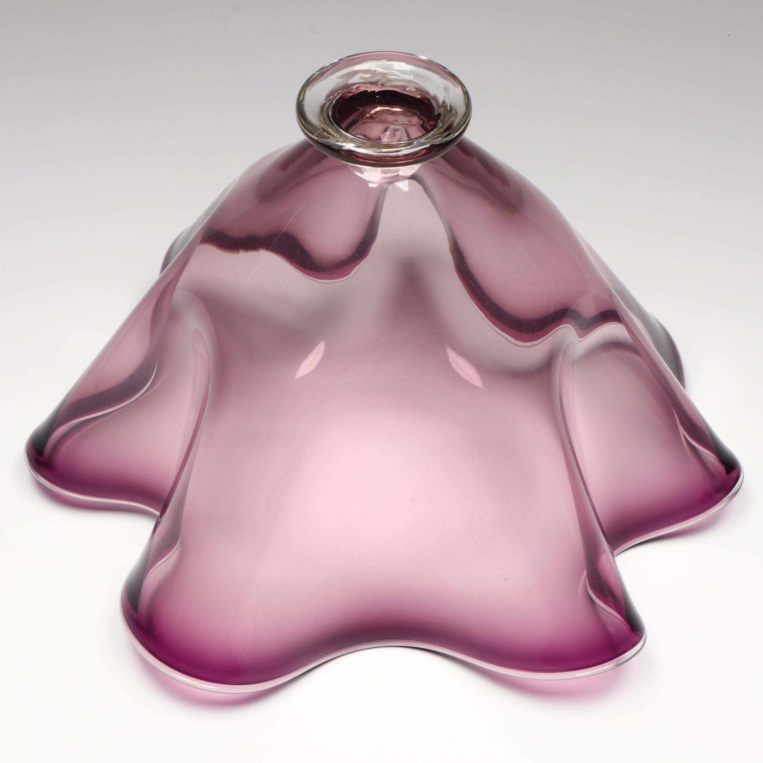 Thomas Chapman Amethyst Handkerchief Art Glass Footed Centerpiece, 2000