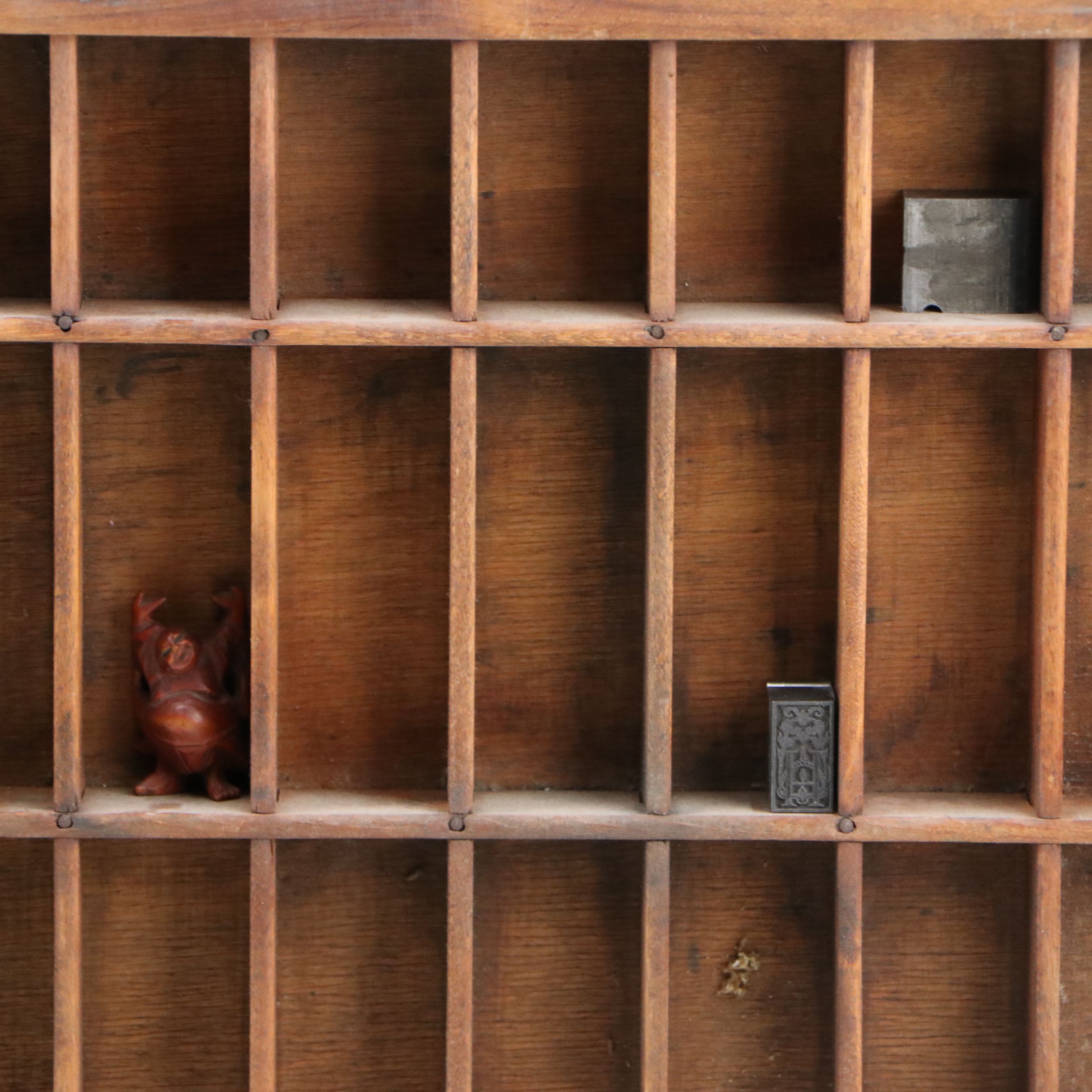 Repurposed Wood Letterpress Drawer Wall Shelf with Letterpress Blocks