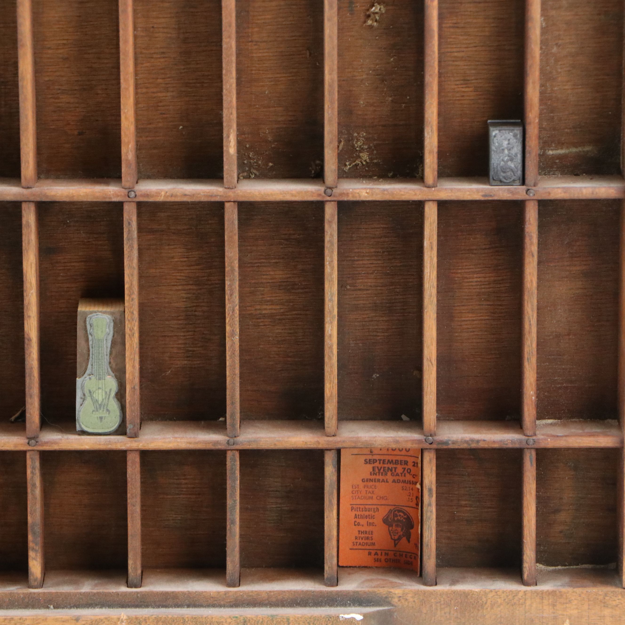 Repurposed Wood Letterpress Drawer Wall Shelf with Letterpress Blocks