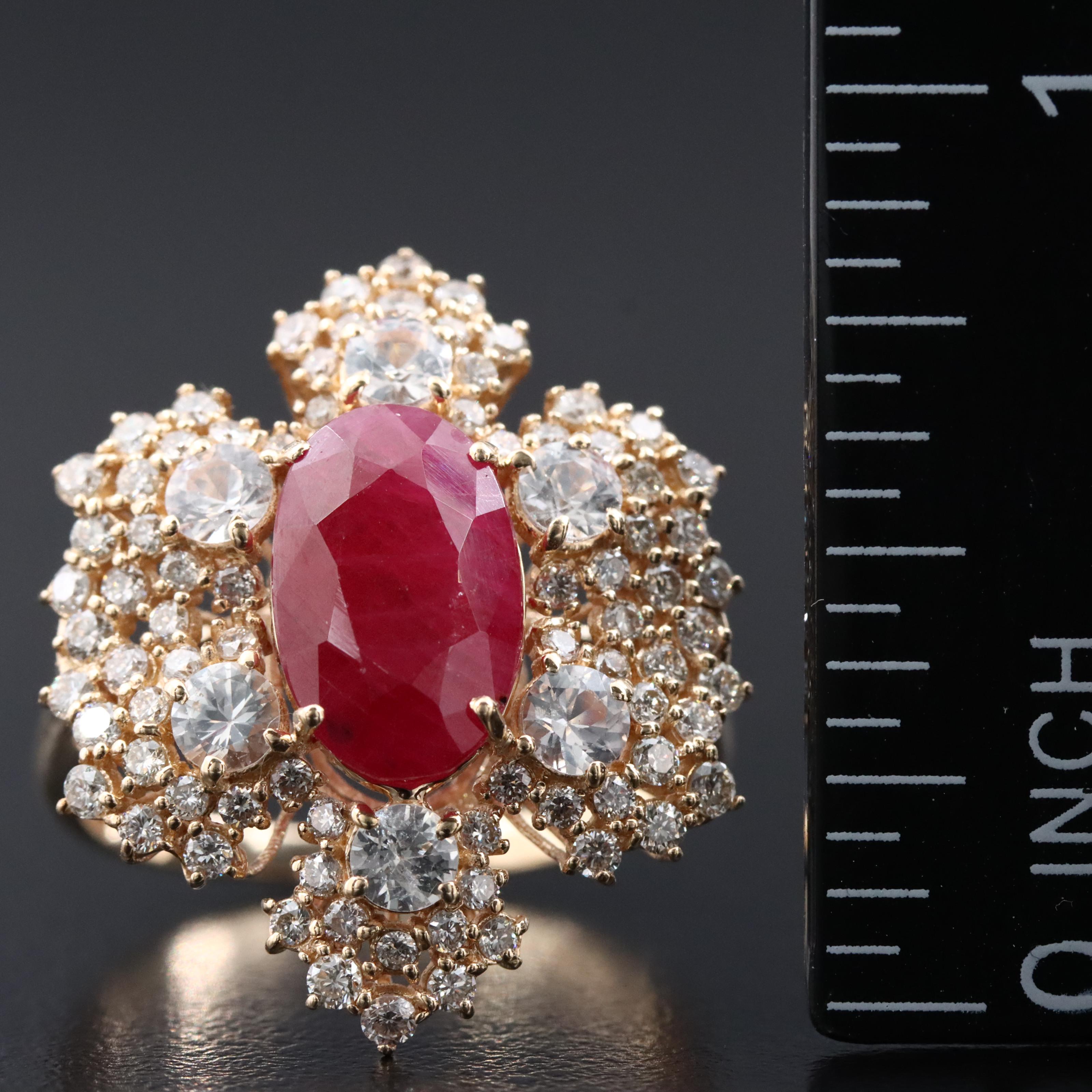 14K 3.51 CT Ruby, White Sapphire, and Diamond Ring with IGI Jewelry Report