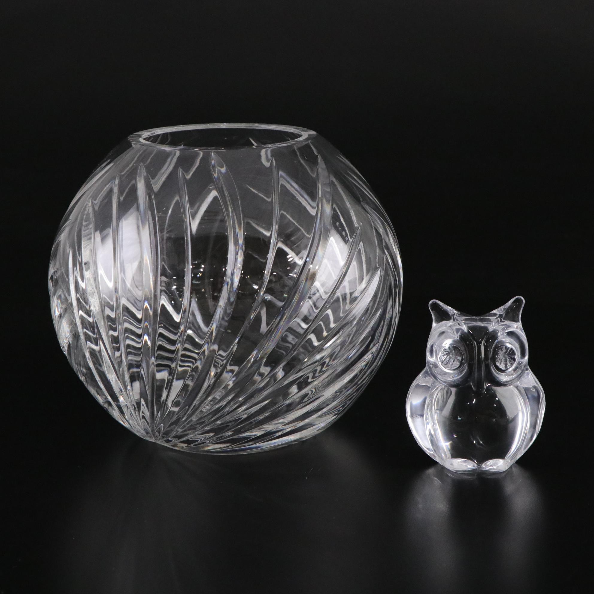 Cut Crystal Rose Bowl & Owl Figurine