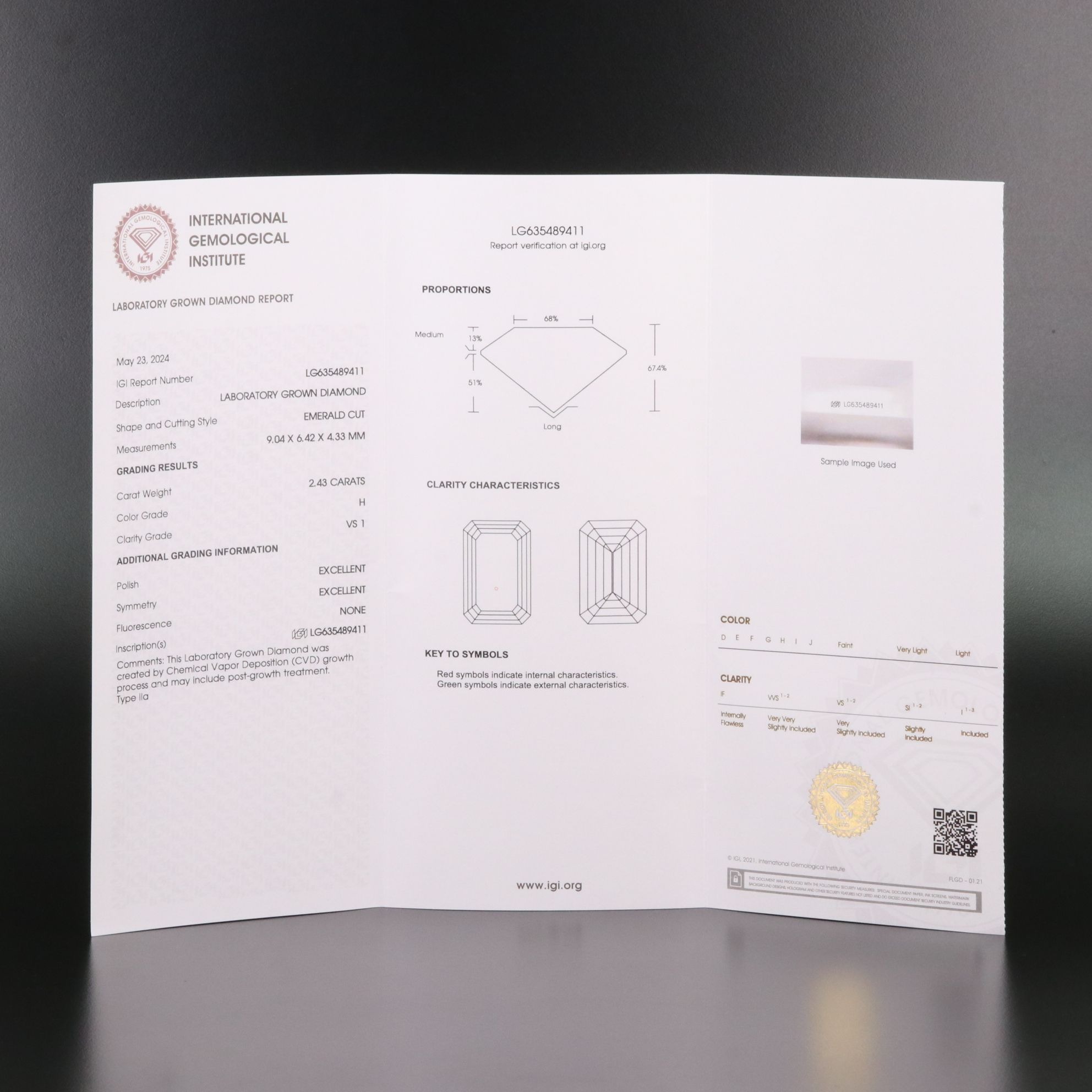 Loose 2.43 CT Lab Grown Diamond with IGI Report