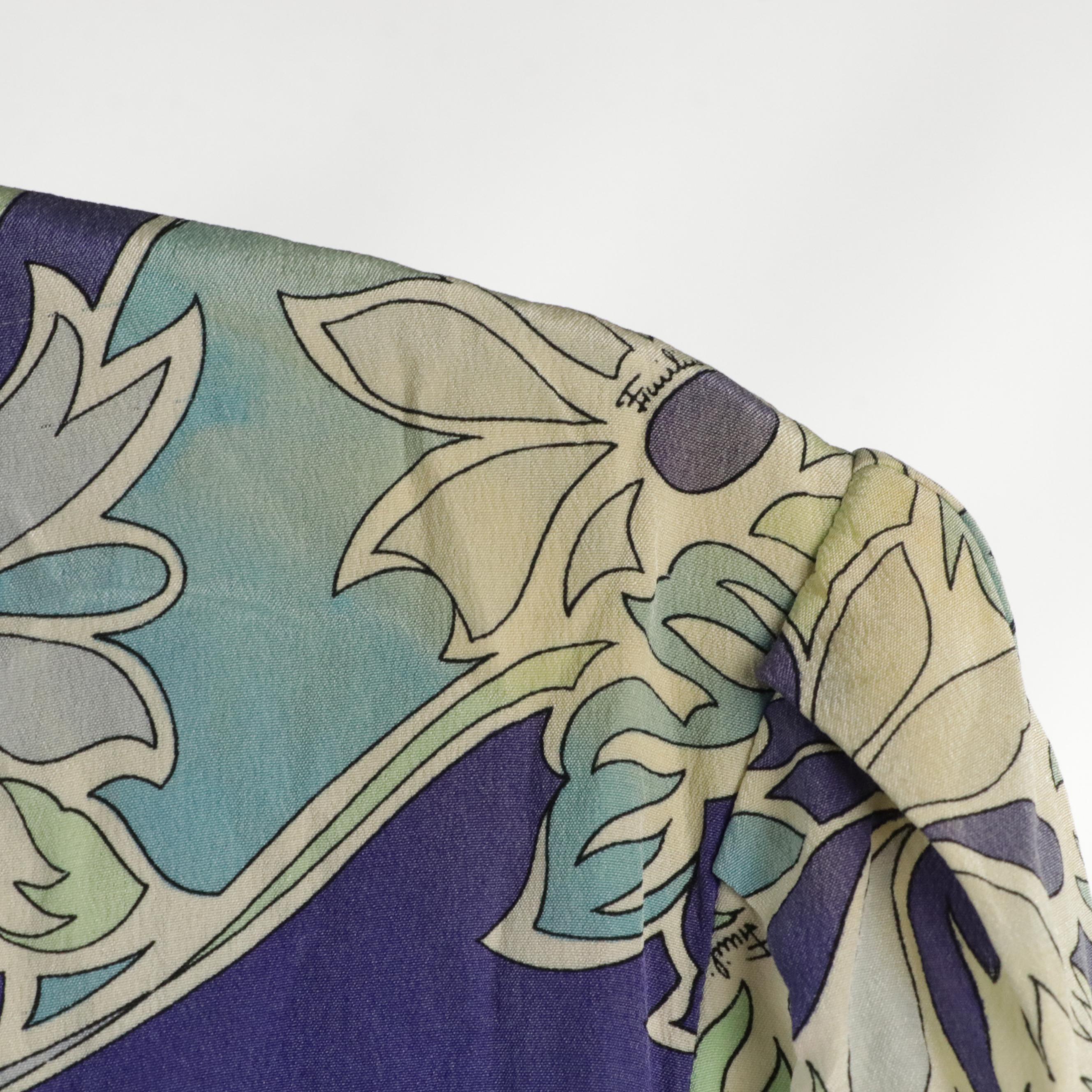 Emilio Pucci Long Sleeve Surplice Bodice Signature Print Silk Dress, Early 1970s