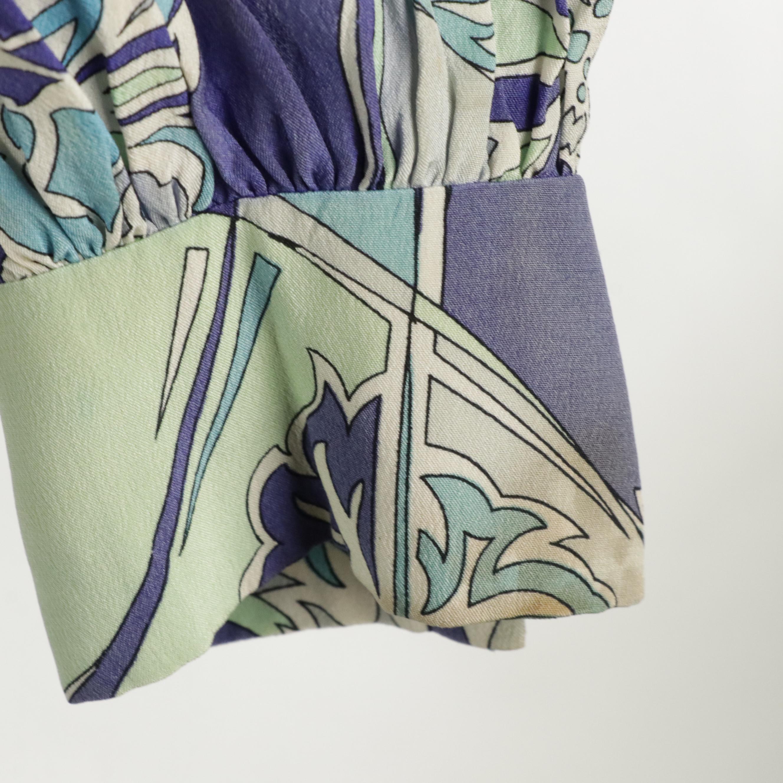 Emilio Pucci Long Sleeve Surplice Bodice Signature Print Silk Dress, Early 1970s