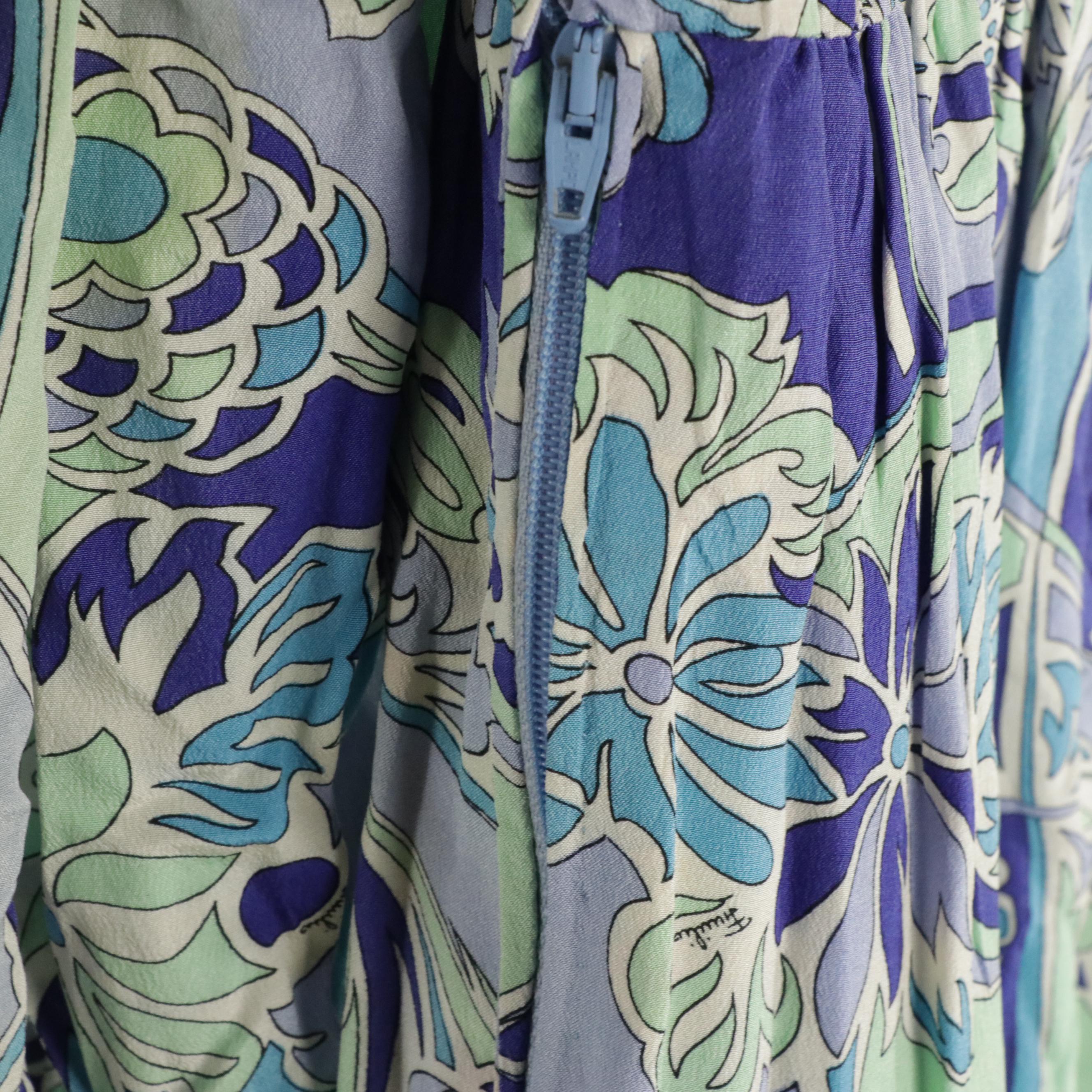 Emilio Pucci Long Sleeve Surplice Bodice Signature Print Silk Dress, Early 1970s