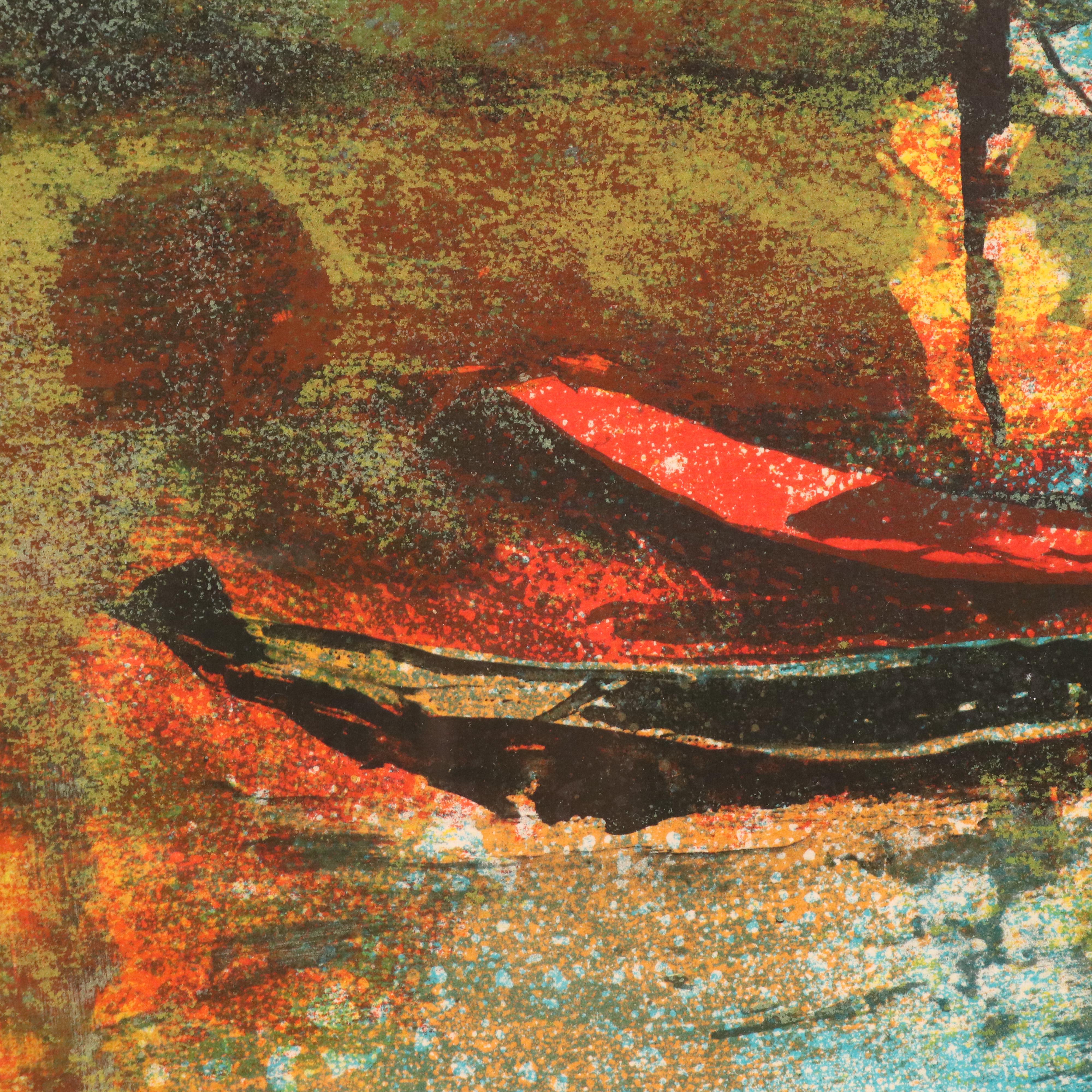 Hoi Lebadang Lithograph "Paysage du Vietnam - Pêcheur sur la Lagune"